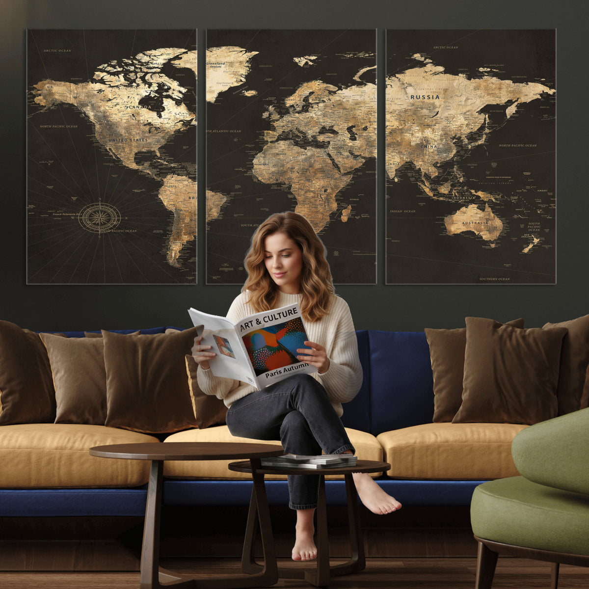 70985630-MGV-CV-36X24 - Framed World Map with Pin Canvas Print – Detailed World Map
