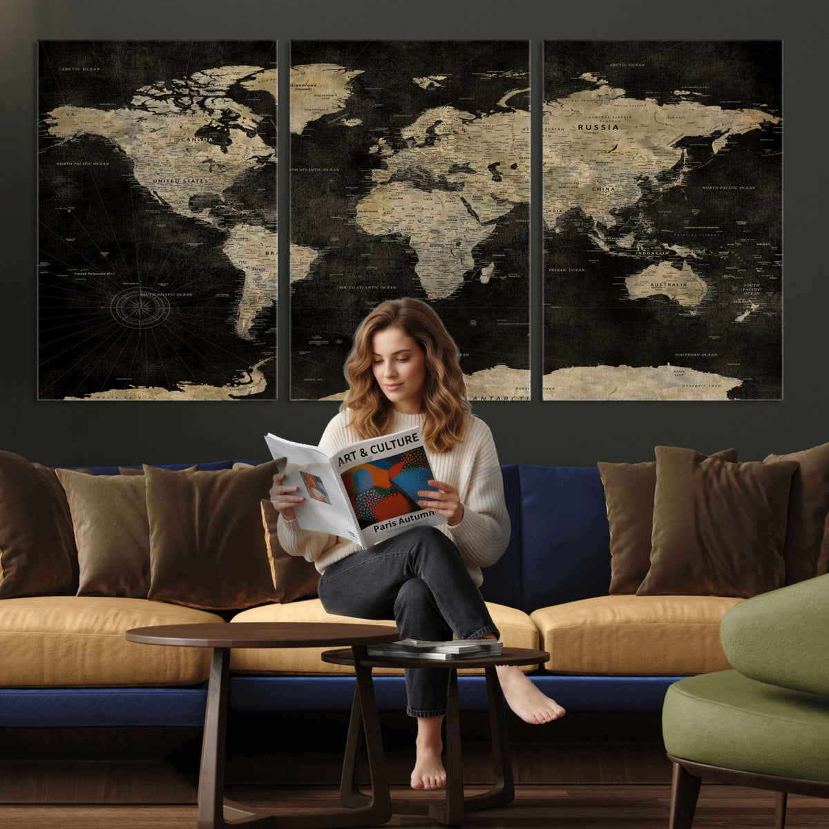 60653880-MGV-CV-36X24 - Push Pin World Map Canvas Wall Art Print, Interactive Travel