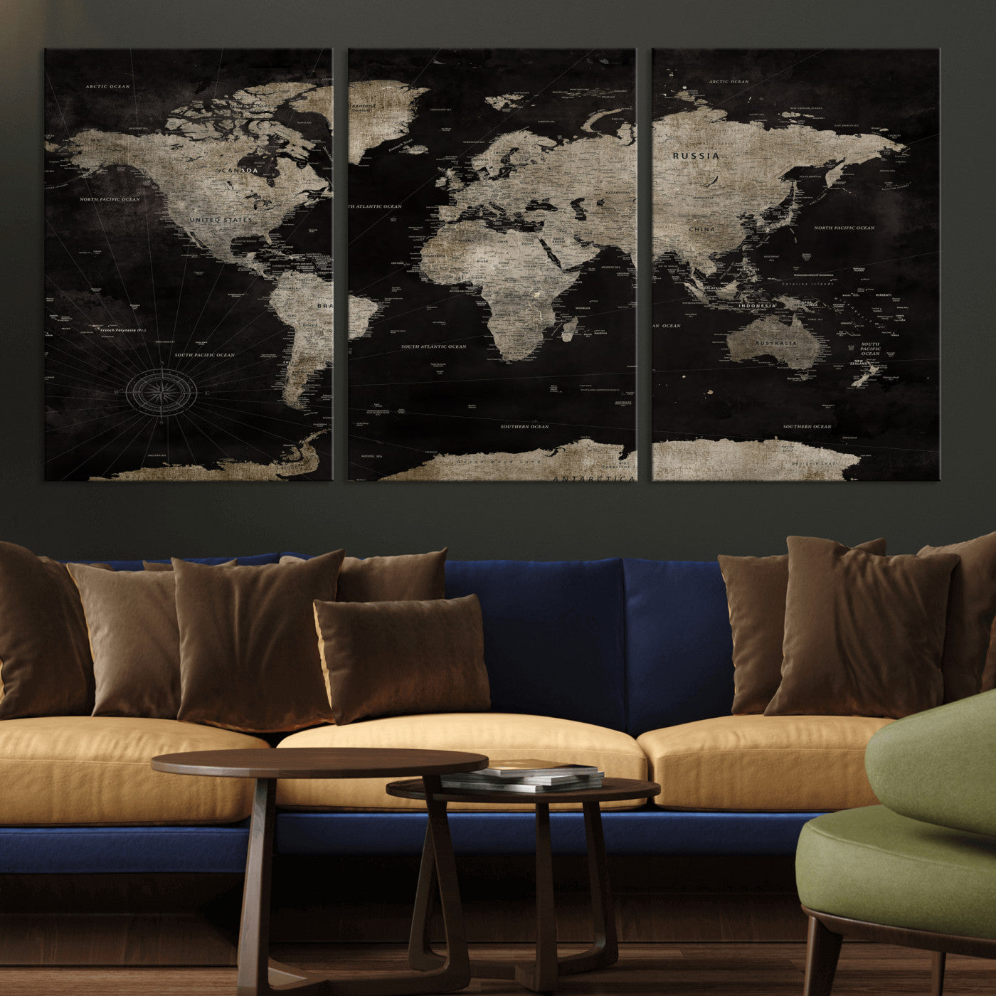 56225956-MGV-CV-36X24 - World Map Wall Art Canvas Print, Modern Decorative Framed Map Artwork Prints for Living Room, Office, Bedroom Wall Decor