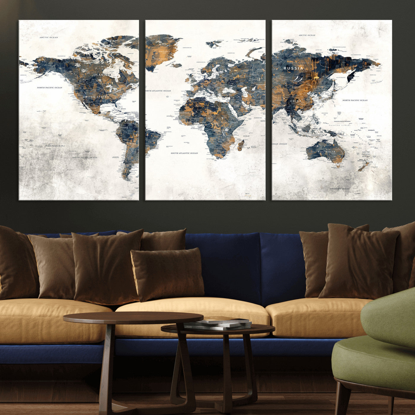 52451147-MGV-CV-36X24 - World Map Wall Art Canvas Print, Modern Decorative Framed Map Artwork Prints for Living Room, Office, Bedroom Wall Decor