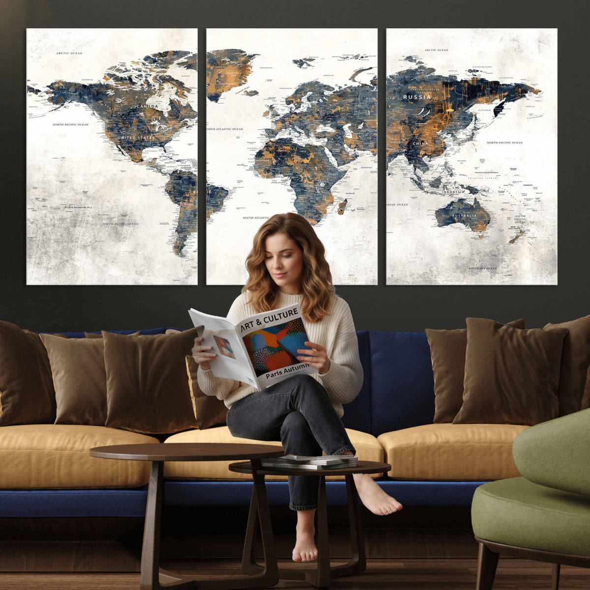 52451147-MGV-CV-36X24 - World Map Wall Art Canvas Print for Office Wall Decor