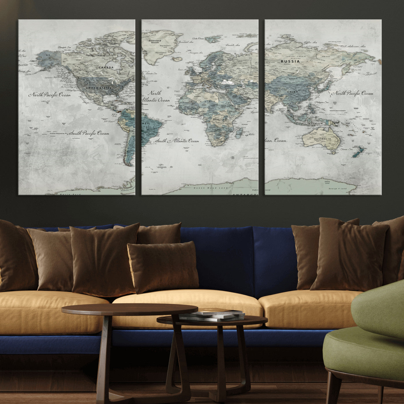91132939-MGV-CV-36X24 - World Map Wall Art Canvas Print, Modern Decorative Framed Map Artwork Prints for Living Room, Office, Bedroom Wall Decor
