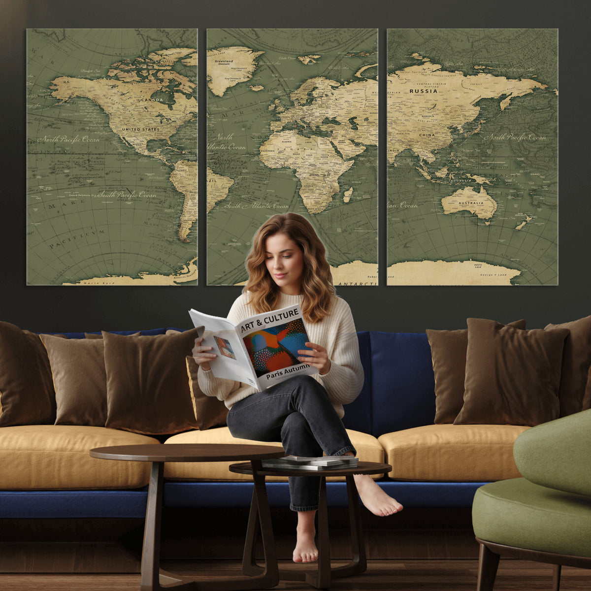 75846040-MGV-CV-36X24 - Large World Map Canvas Wall Art Print for Study Room Decor -