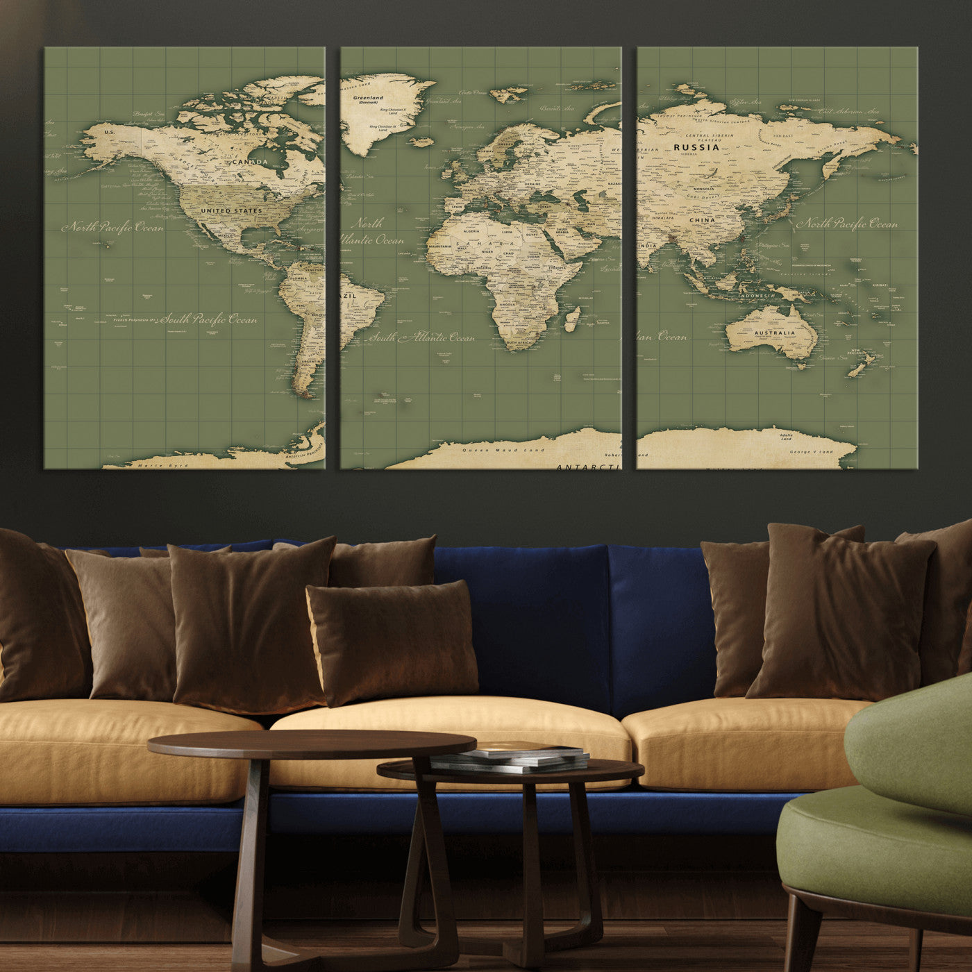 13750241-MGV-CV-36X24 - World Map Wall Art Canvas Print, Modern Decorative Framed Map Artwork Prints for Living Room, Office, Bedroom Wall Decor