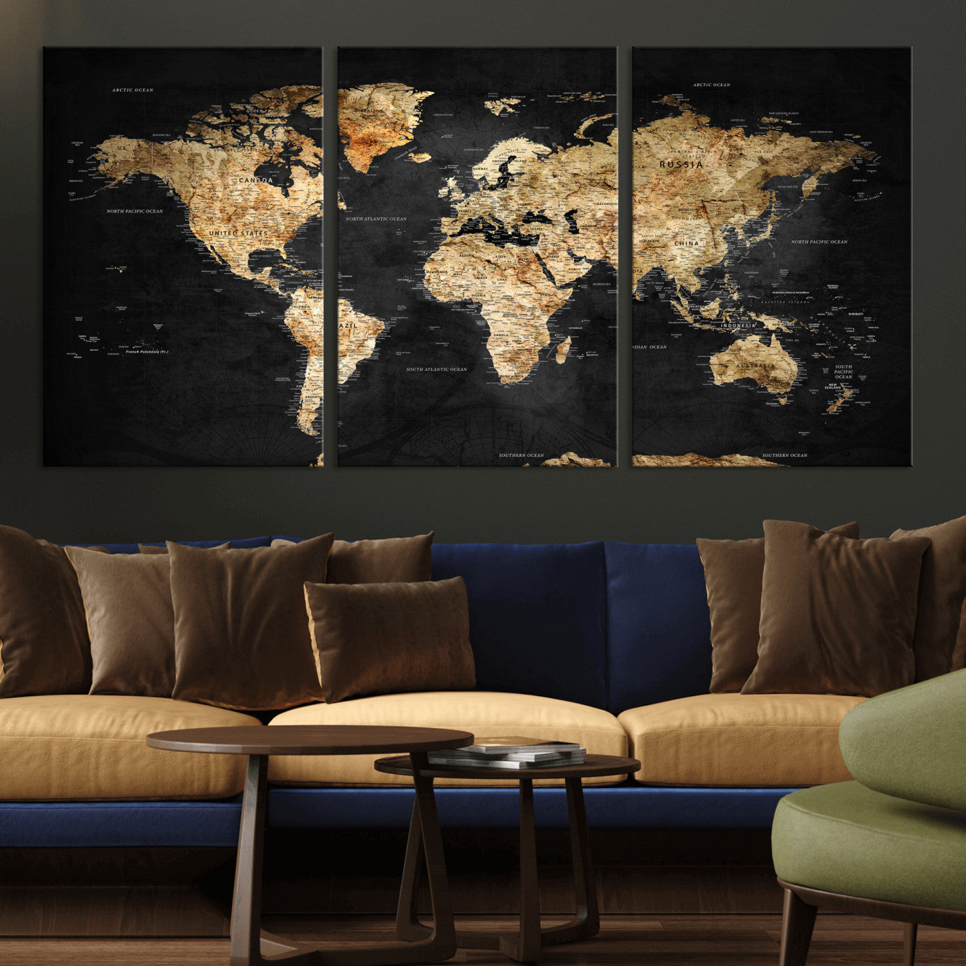 23568589-MGV-CV-36X24 - World Map Wall Art Canvas Print, Modern Decorative Framed Map Artwork Prints for Living Room, Office, Bedroom Wall Decor