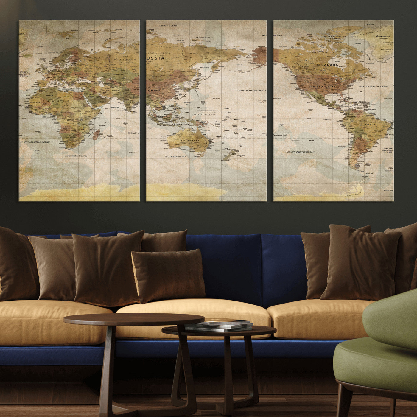 22305205-MGV-CV-36X24 - World Map Wall Art Canvas Print, Modern Decorative Framed Map Artwork Prints for Living Room, Office, Bedroom Wall Decor