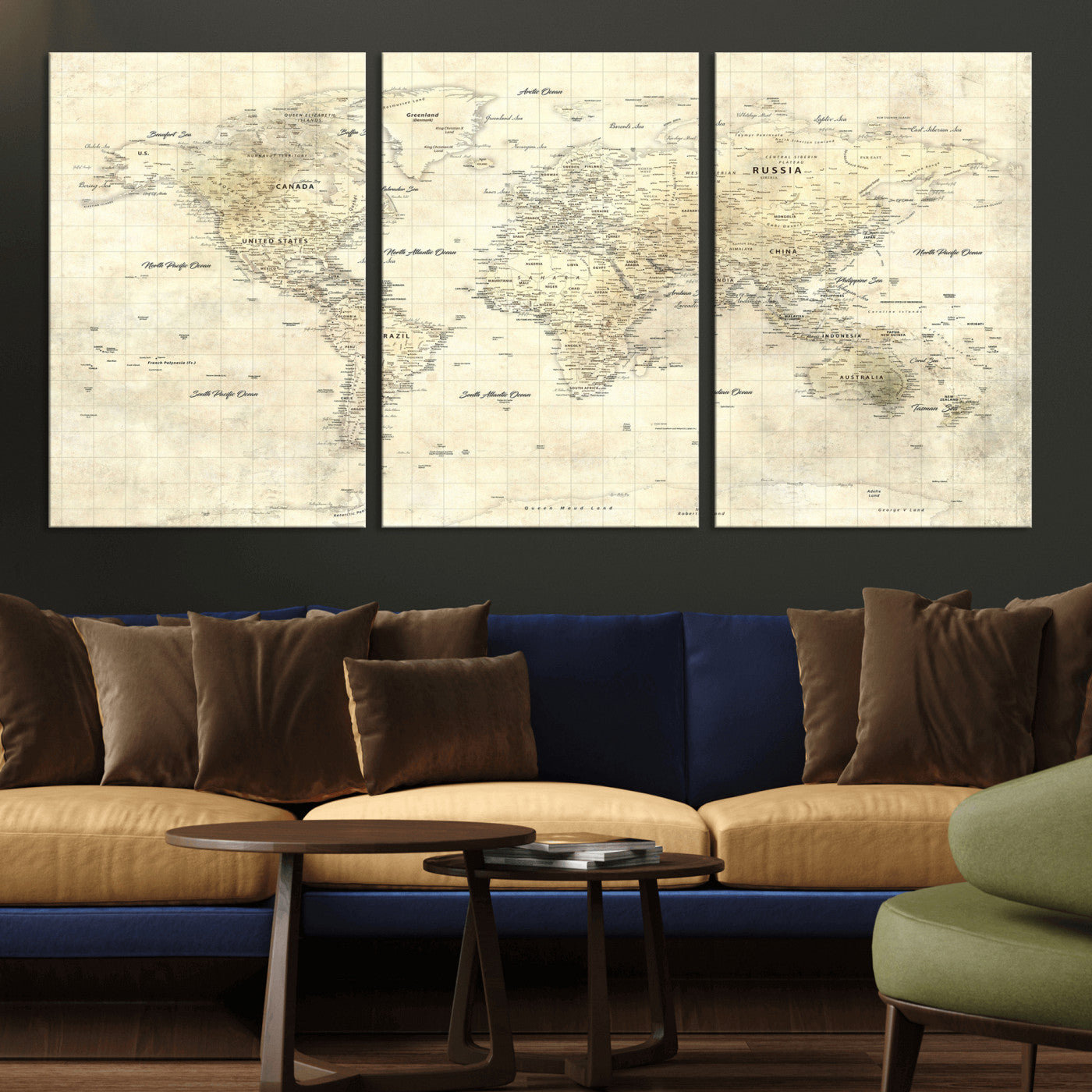 17101439-MGV-CV-36X24 - World Map Wall Art Canvas Print, Modern Decorative Framed Map Artwork Prints for Living Room, Office, Bedroom Wall Decor