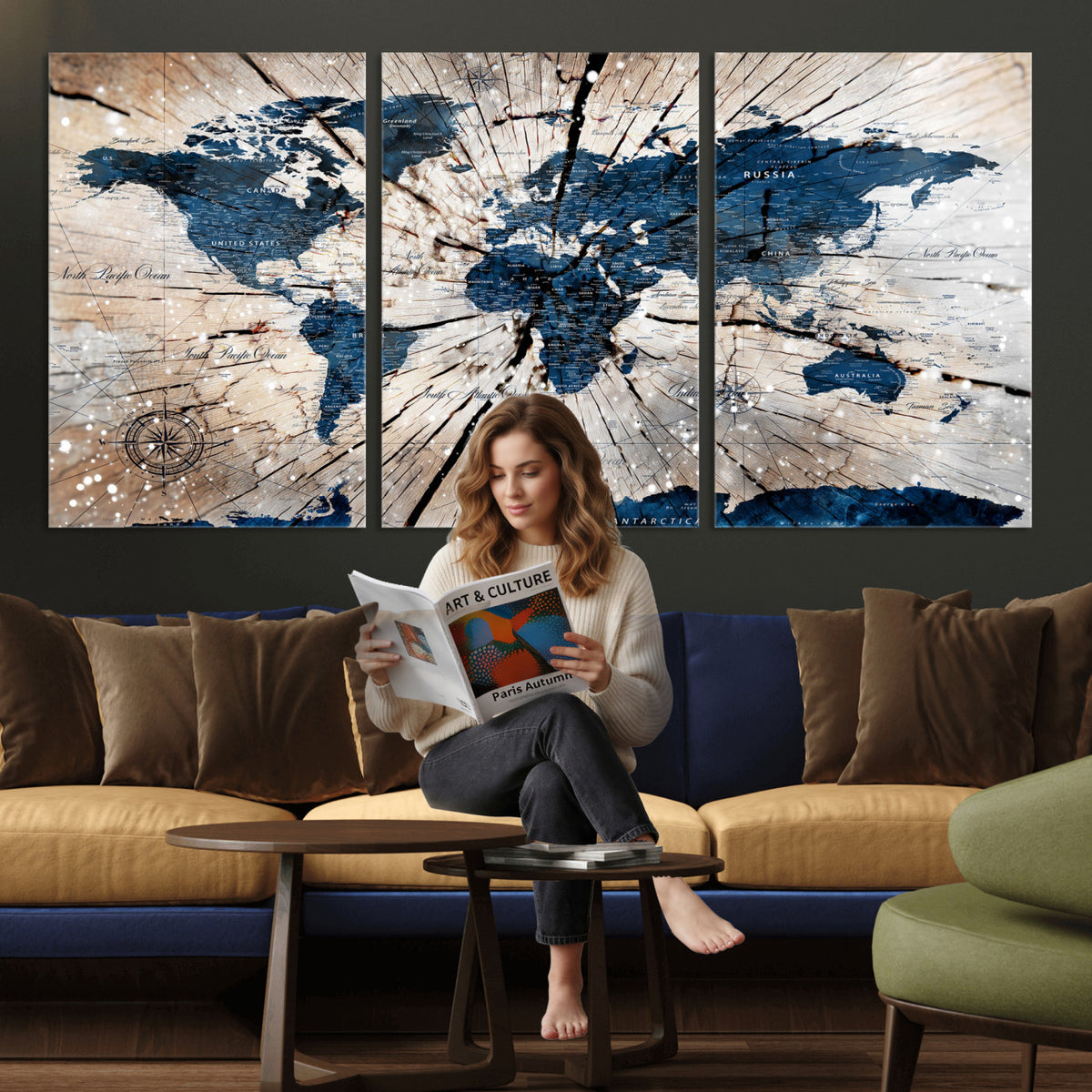 19478704-MGV-CV-36X24 - World Map Wall Art Canvas Print, Modern Decorative Framed Map Artwork Prints for Living Room, Office, Bedroom Wall Decor