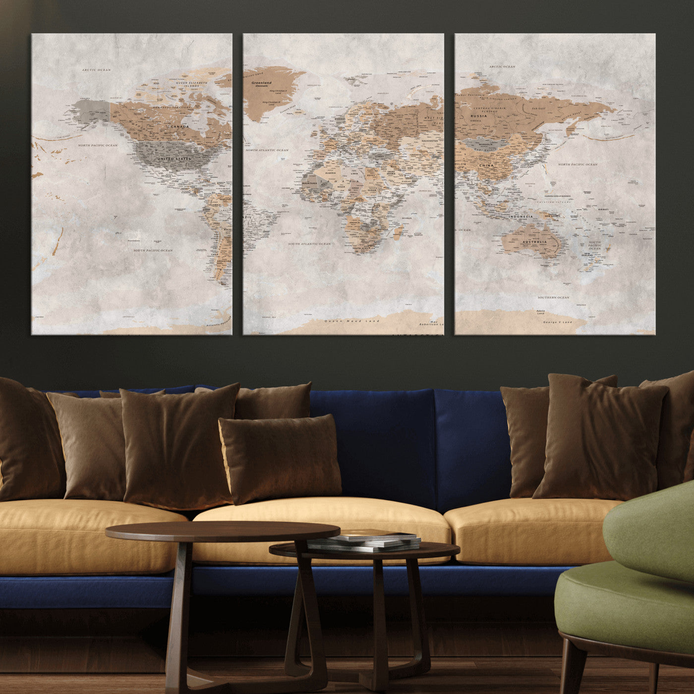 34051638-MGV-CV-36X24 - World Map Wall Art Canvas Print, Modern Decorative Framed Map Artwork Prints for Living Room, Office, Bedroom Wall Decor