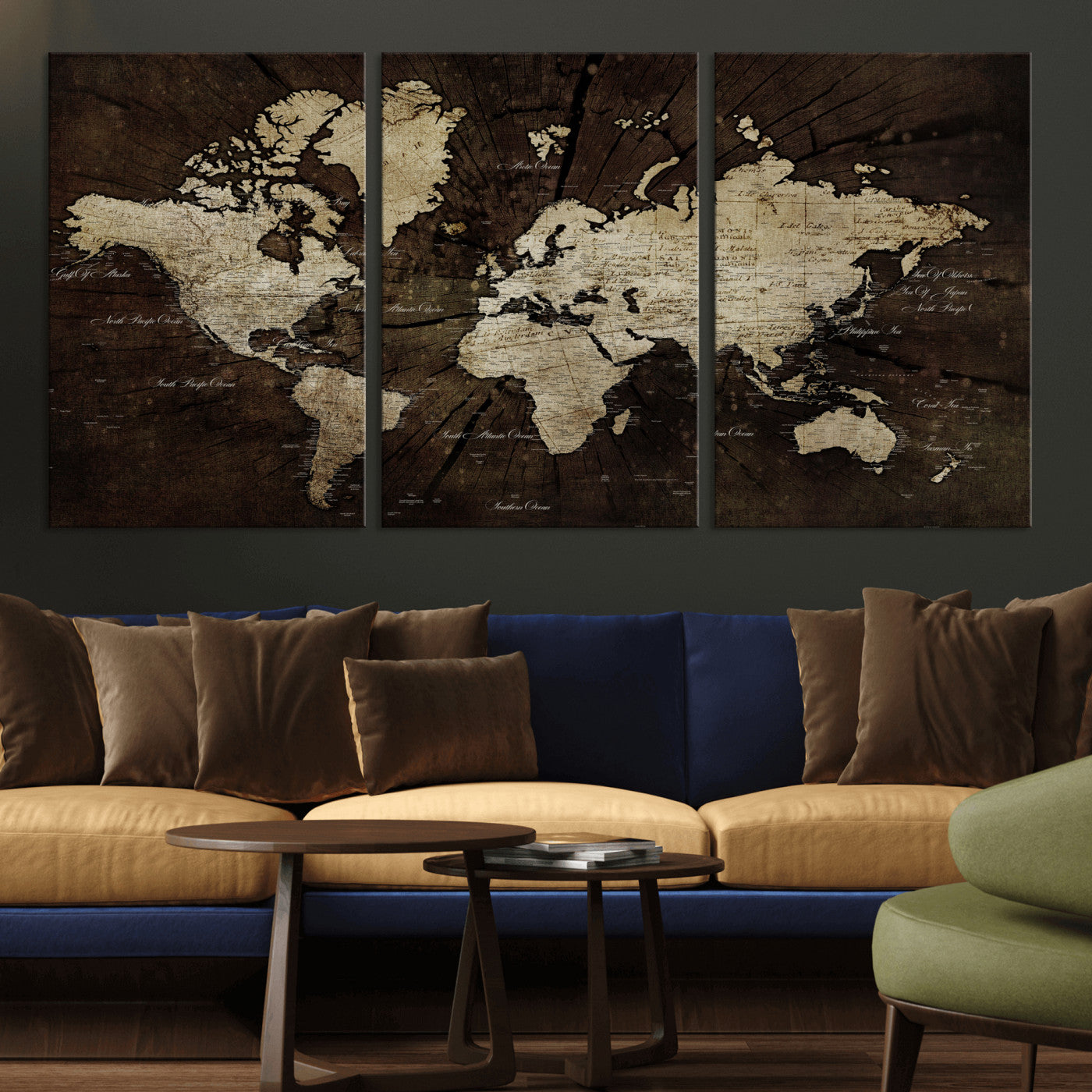 40991509-MGV-CV-36X24 - World Map Wall Art Canvas Print, Modern Decorative Framed Map Artwork Prints for Living Room, Office, Bedroom Wall Decor