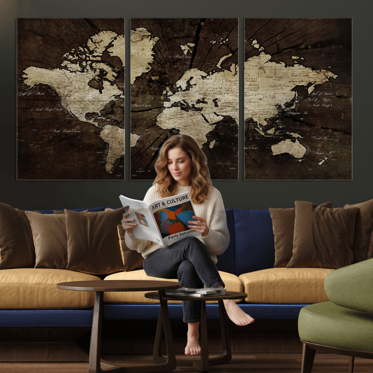 40991509-MGV-CV-36X24 - World Map Wall Art Canvas Print, Modern Decorative Framed Map Artwork Prints for Living Room, Office, Bedroom Wall Decor