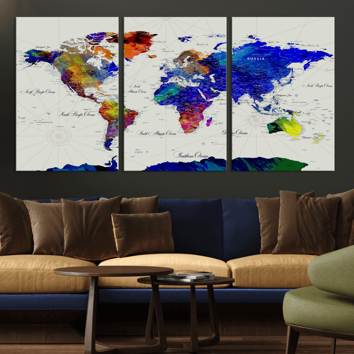 49670038-MGV-CV-36X24 - World Map Wall Art Canvas Print, Modern Decorative Framed Map Artwork Prints for Living Room, Office, Bedroom Wall Decor