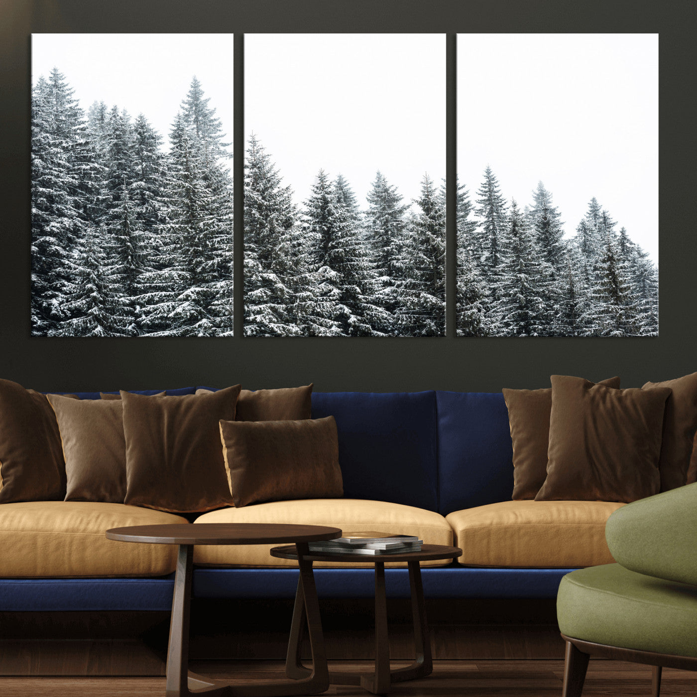 69566941-MGV-CV-36X24 - Misty Mountain Forest Canvas Print, Foggy Pine Trees Nature Wall Art, Framed Canvas Ready to Hang