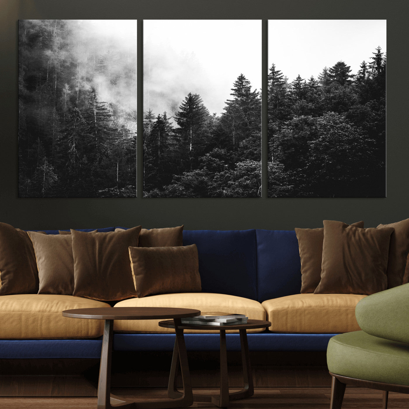 98764151-MGV-CV-36X24 - Black and White Forest Wall Art Canvas Print, Misty Pine Tree Landscape Photography, Framed Wall Art Ready to Hang