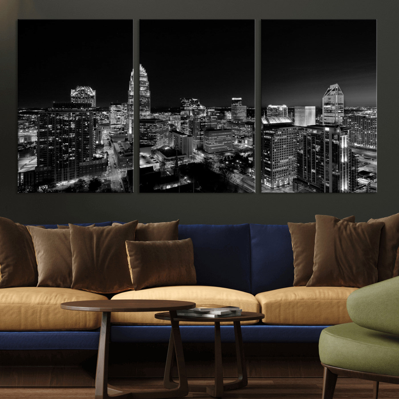 68329345-MGV-CV-36X24 - Atlanta Skyline Wall Art Canvas Print, Atlanta Downtown Night Cityscape Print for Modern Urban Wall Decor