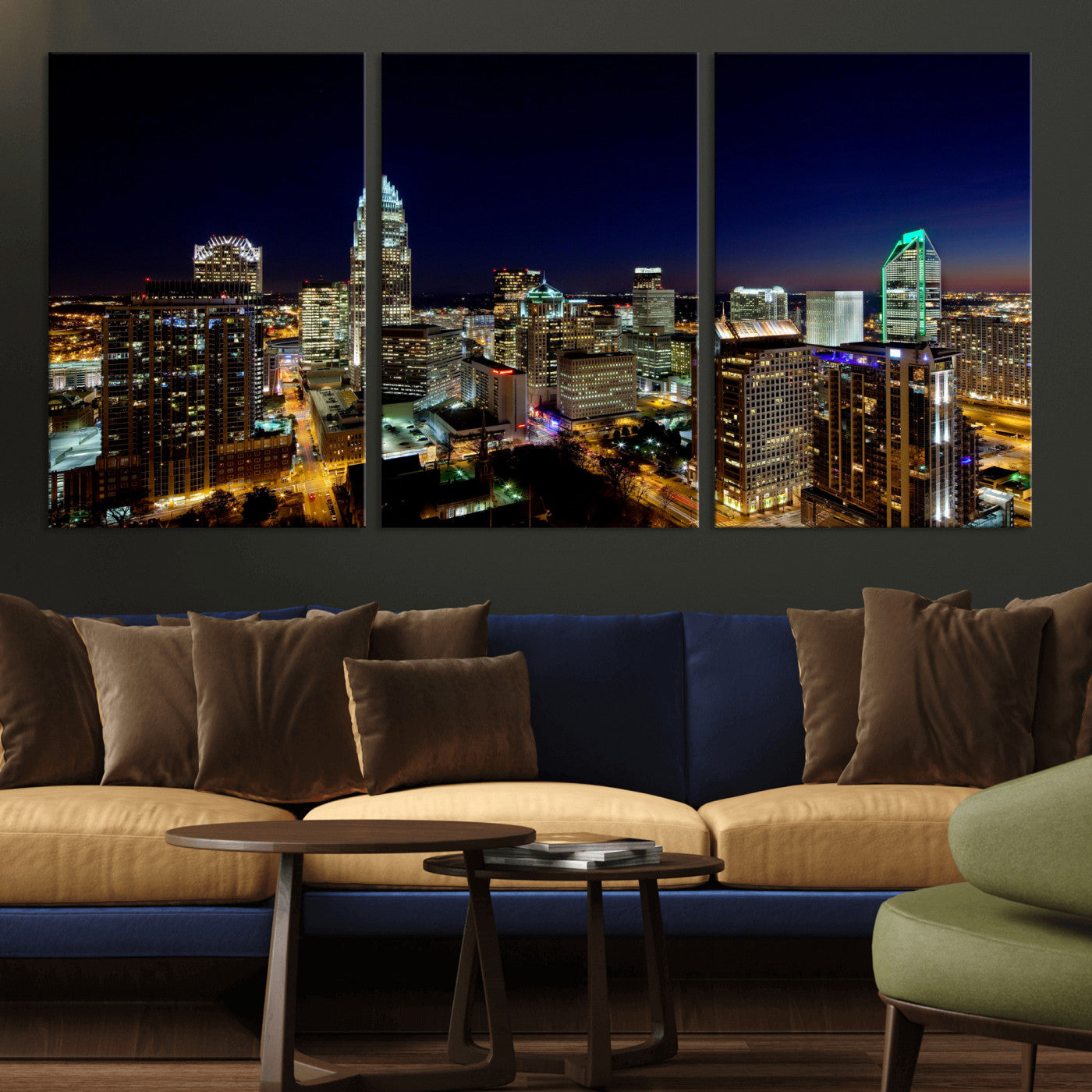 47163738-MGV-CV-36X24 - Atlanta Skyline Wall Art Canvas Print, Atlanta Downtown Night Cityscape Print for Modern Urban Wall Decor