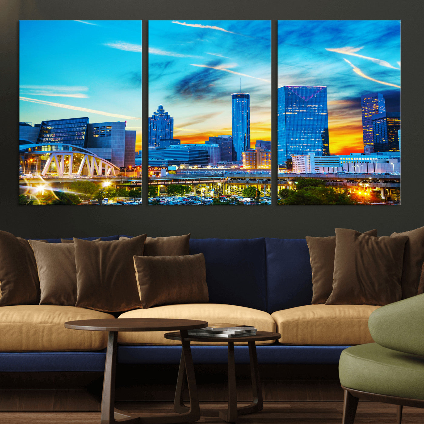 23097797-MGV-CV-36X24 - Atlanta Skyline Wall Art Canvas Print, Atlanta Downtown Night Cityscape Print for Modern Urban Wall Decor
