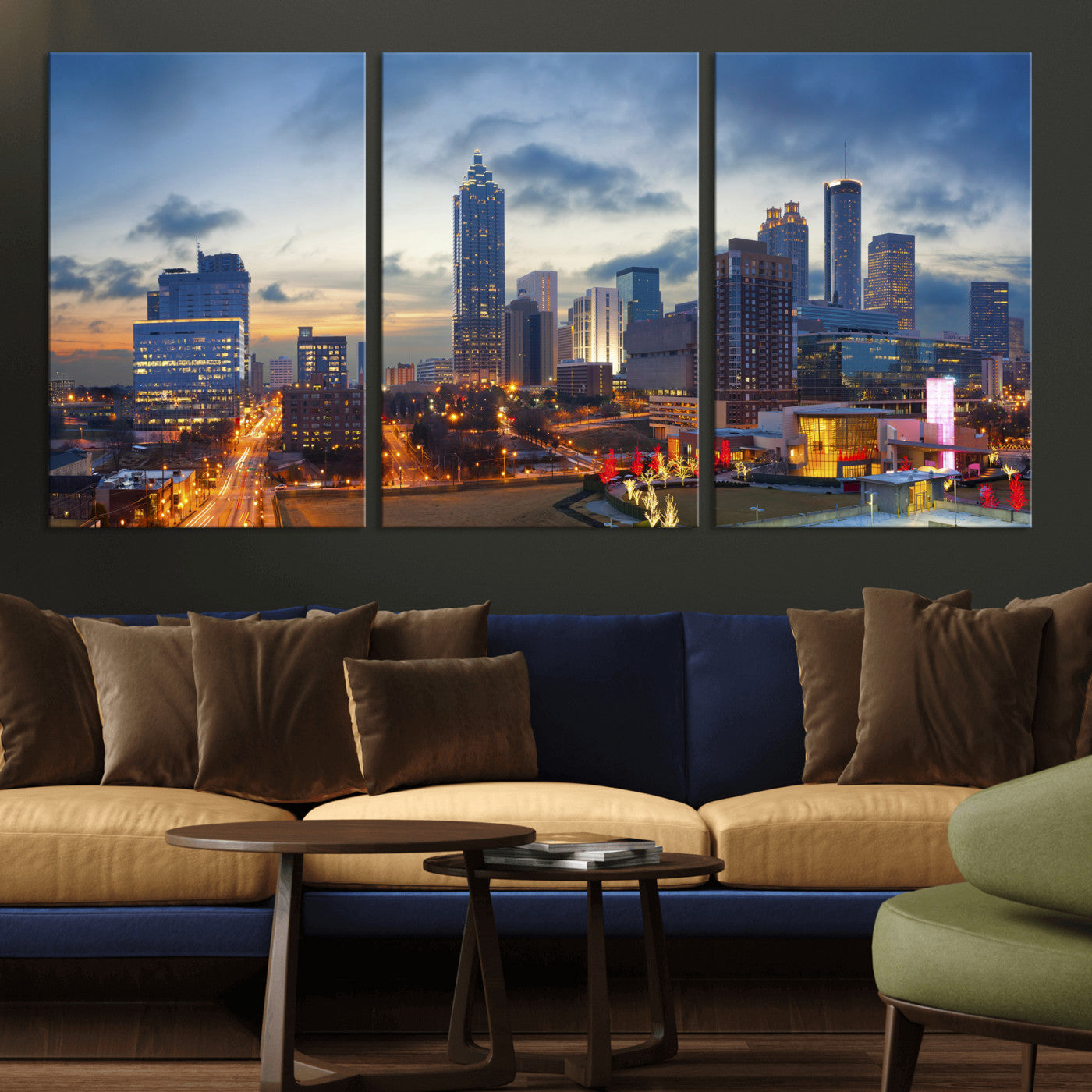 18461309-MGV-CV-36X24 - Atlanta Skyline Wall Art Canvas Print, Atlanta Downtown Night Cityscape Print for Modern Urban Wall Decor