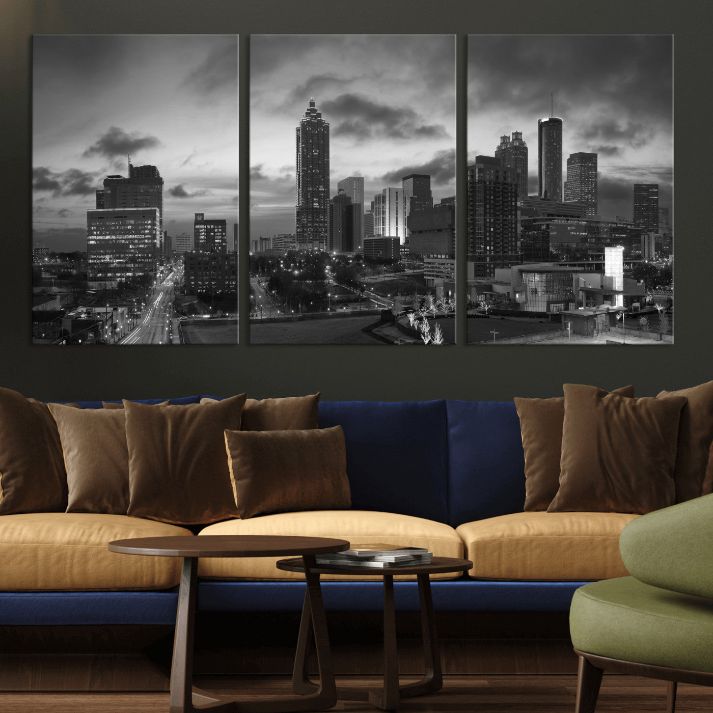 91959506-MGV-CV-36X24 - Atlanta Skyline Wall Art Canvas Print, Atlanta Downtown Night Cityscape Print for Modern Urban Wall Decor
