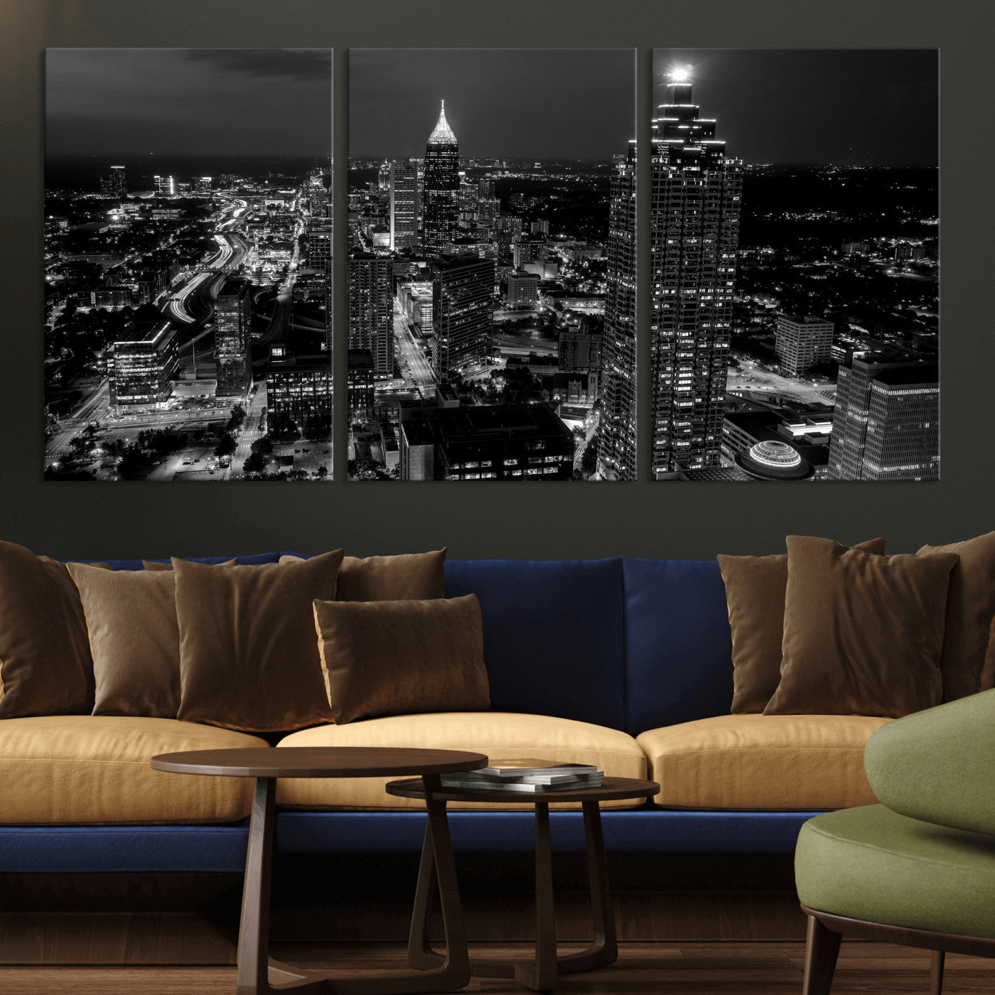 56773510-MGV-CV-36X24 - Atlanta Skyline Wall Art Canvas Print, Atlanta Downtown Night Cityscape Print for Modern Urban Wall Decor