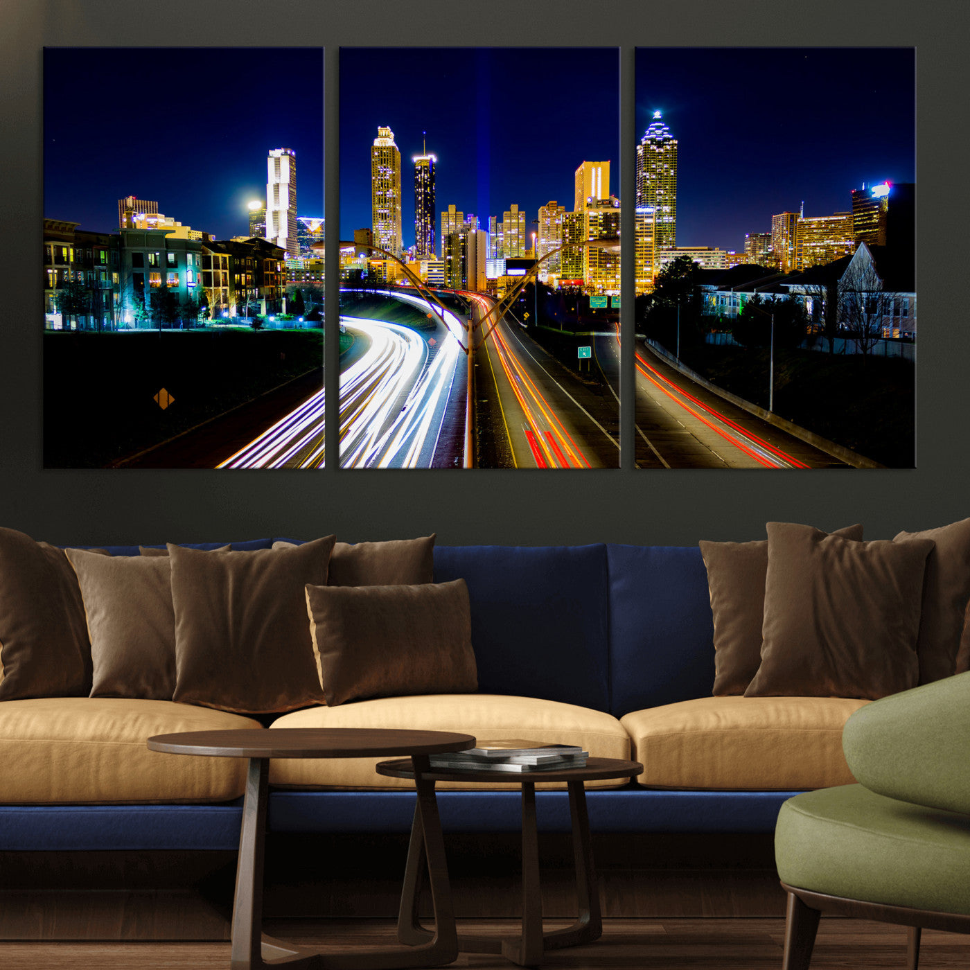 12967464-MGV-CV-36X24 - Atlanta Skyline Wall Art Canvas Print, Atlanta Downtown Night Cityscape Print for Modern Urban Wall Decor