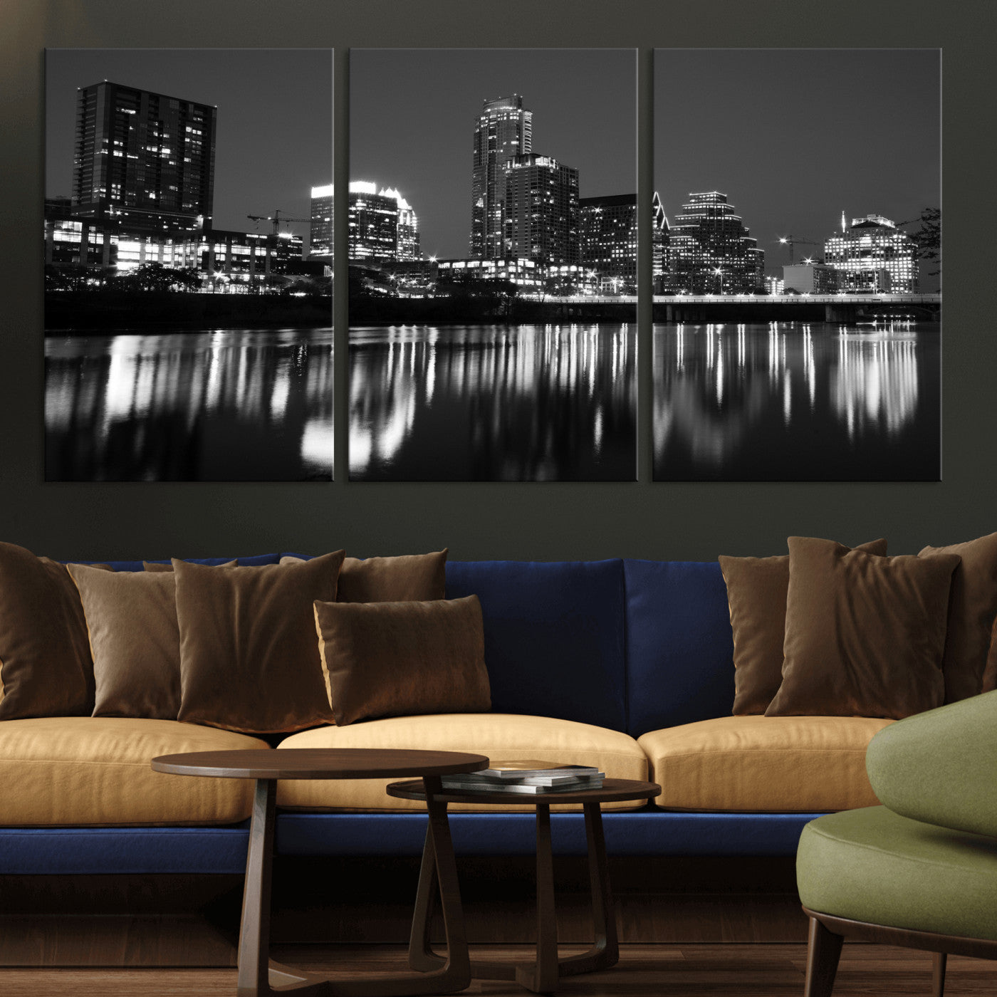 38129554-MGV-CV-36X24 - Austin Skyline Wall Art Canvas Print, Austin Downtown Night Cityscape Print for Modern Urban Wall Decor