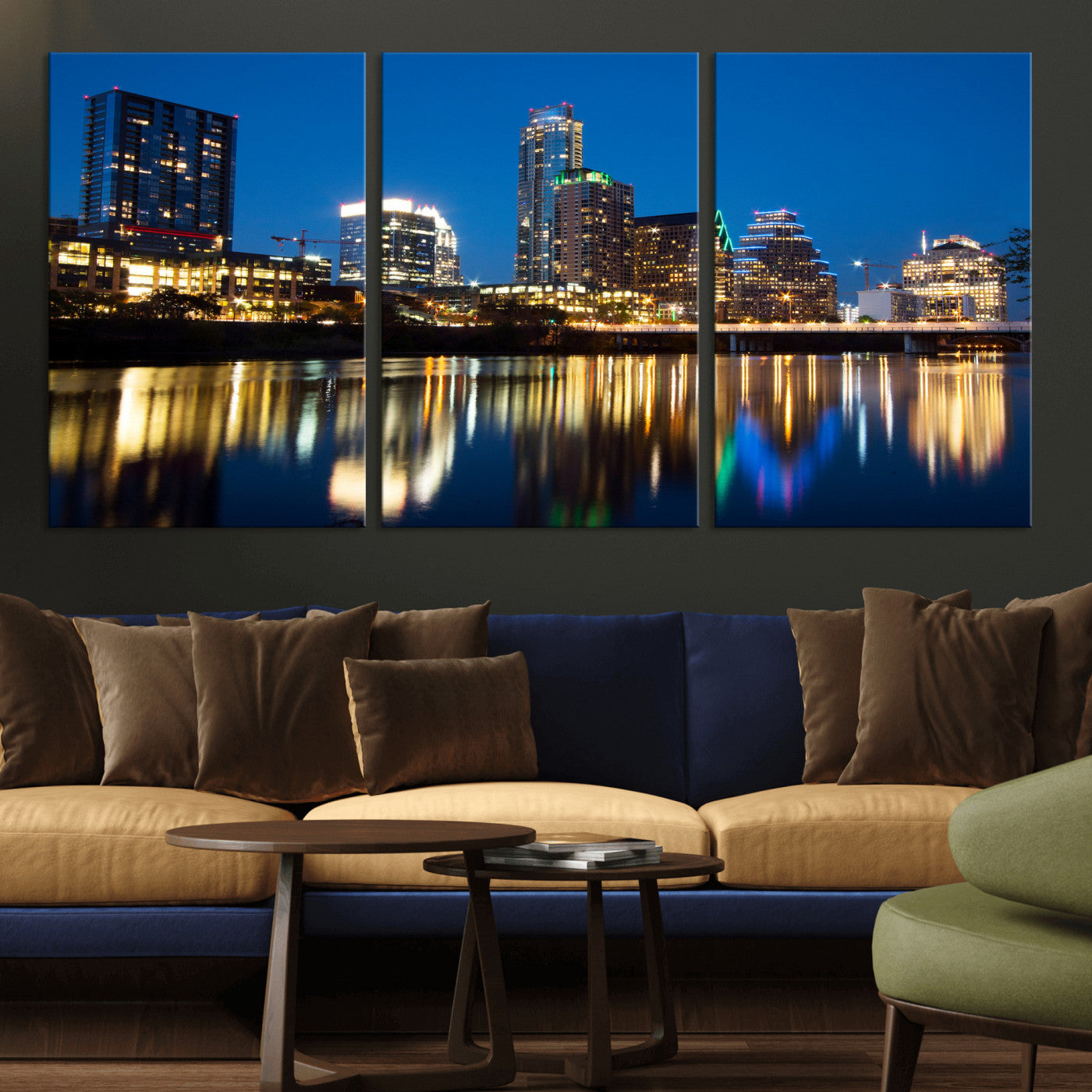 21916206-MGV-CV-36X24 - Austin Skyline Wall Art Canvas Print, Austin Downtown Night Cityscape Print for Modern Urban Wall Decor