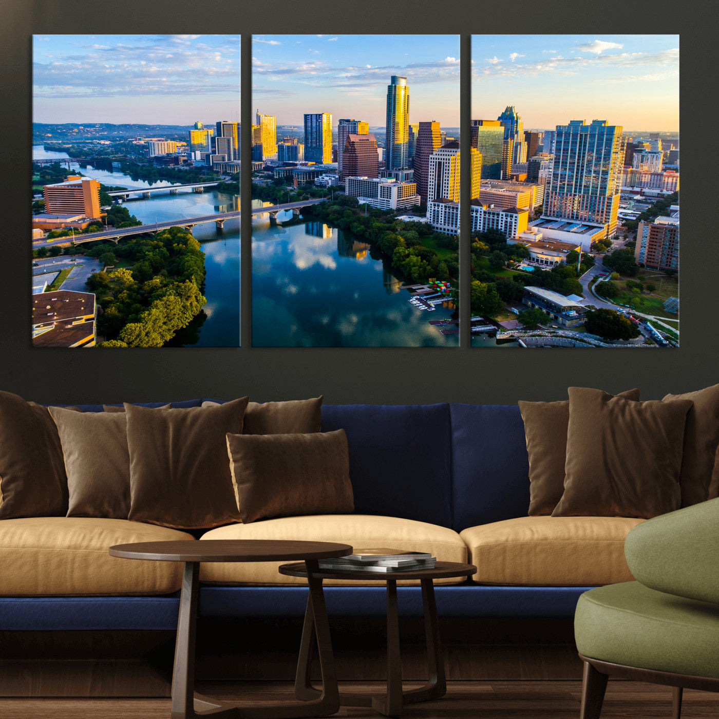 33675326-MGV-CV-36X24 - Austin Skyline Wall Art Canvas Print, Austin Downtown Night Cityscape Print for Modern Urban Wall Decor