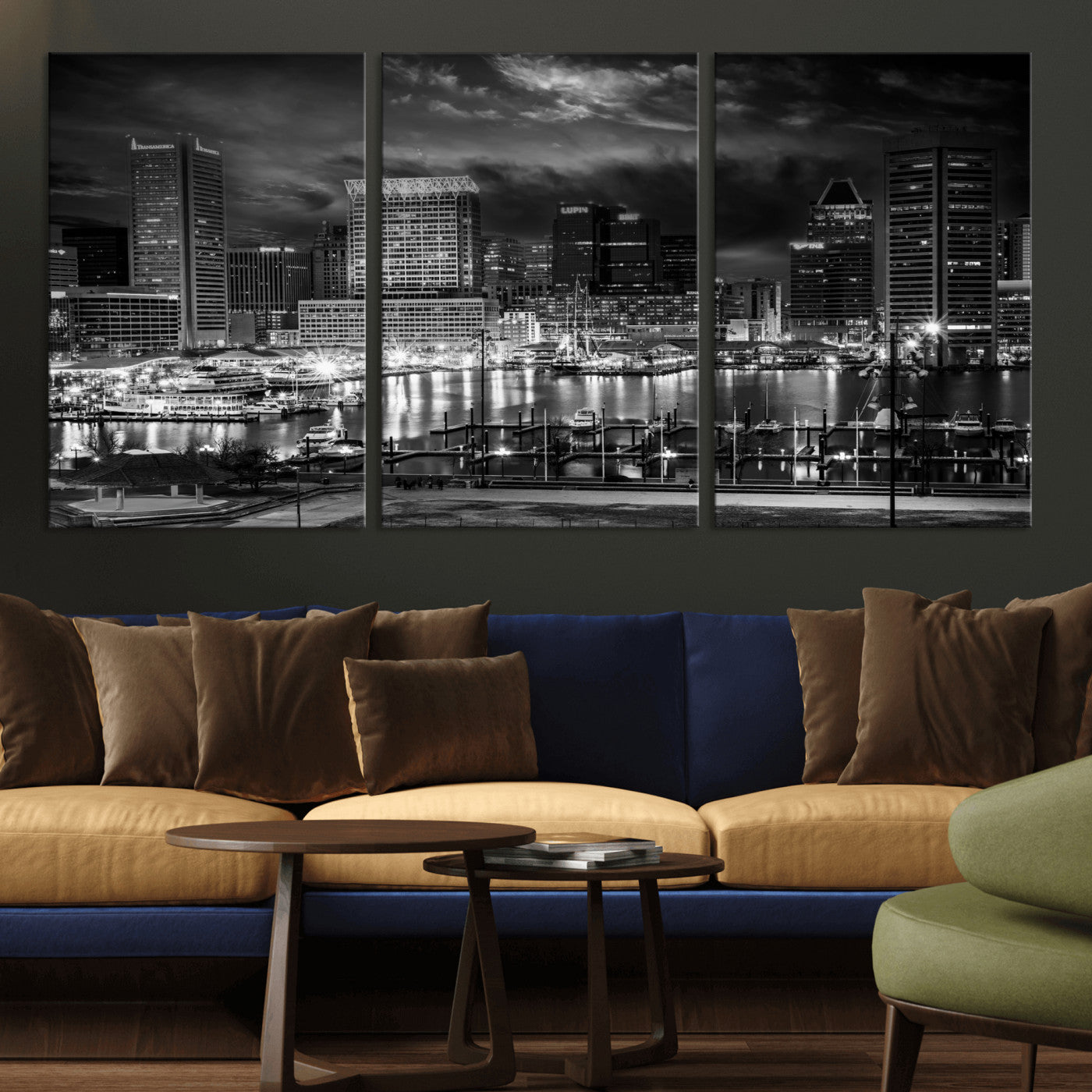 79755655-MGV-CV-36X24 - Baltimore Skyline Wall Art Canvas Print, Baltimore Downtown Night Cityscape Print for Modern Urban Wall Decor