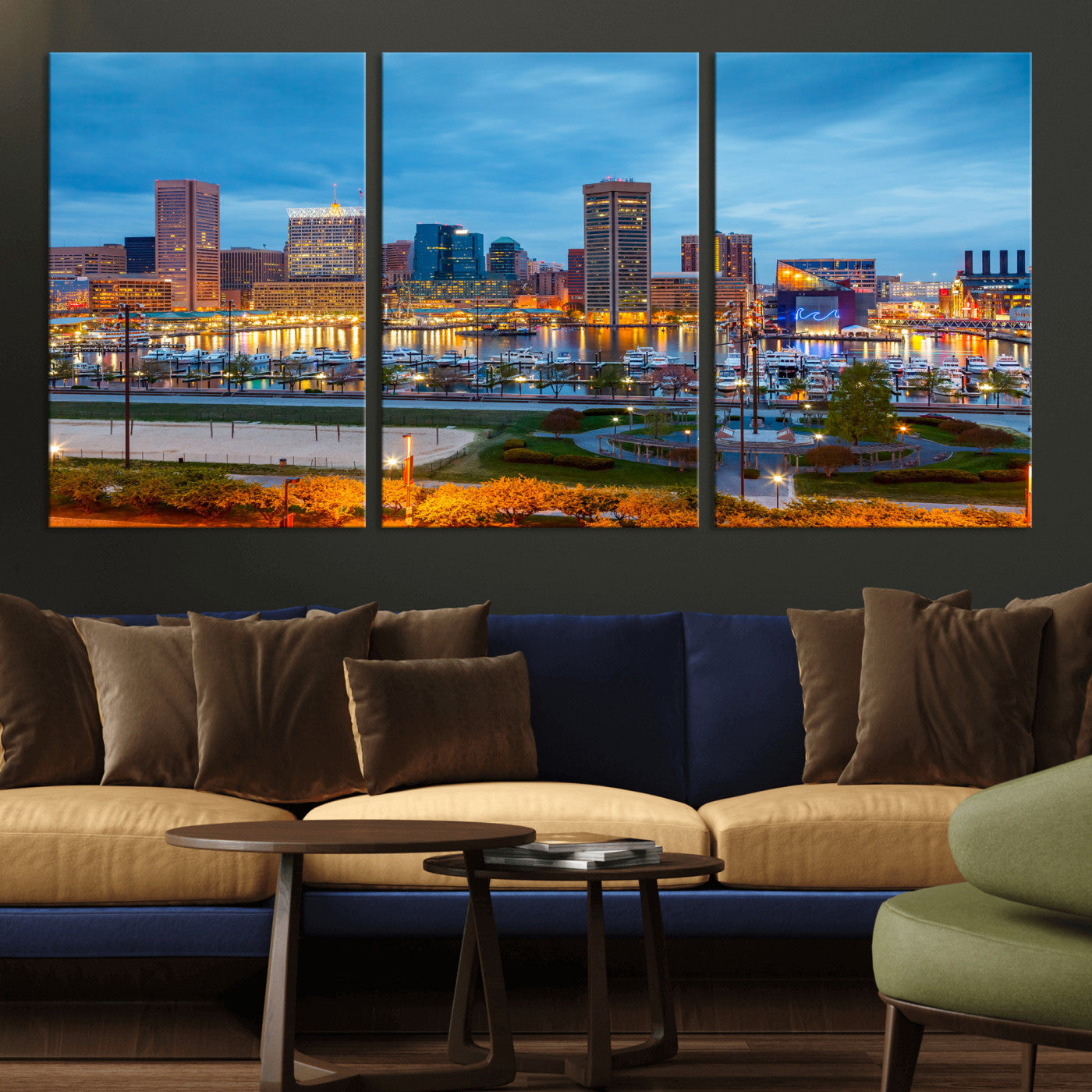 78635089-MGV-CV-36X24 - Baltimore Skyline Wall Art Canvas Print, Baltimore Downtown Night Cityscape Print for Modern Urban Wall Decor