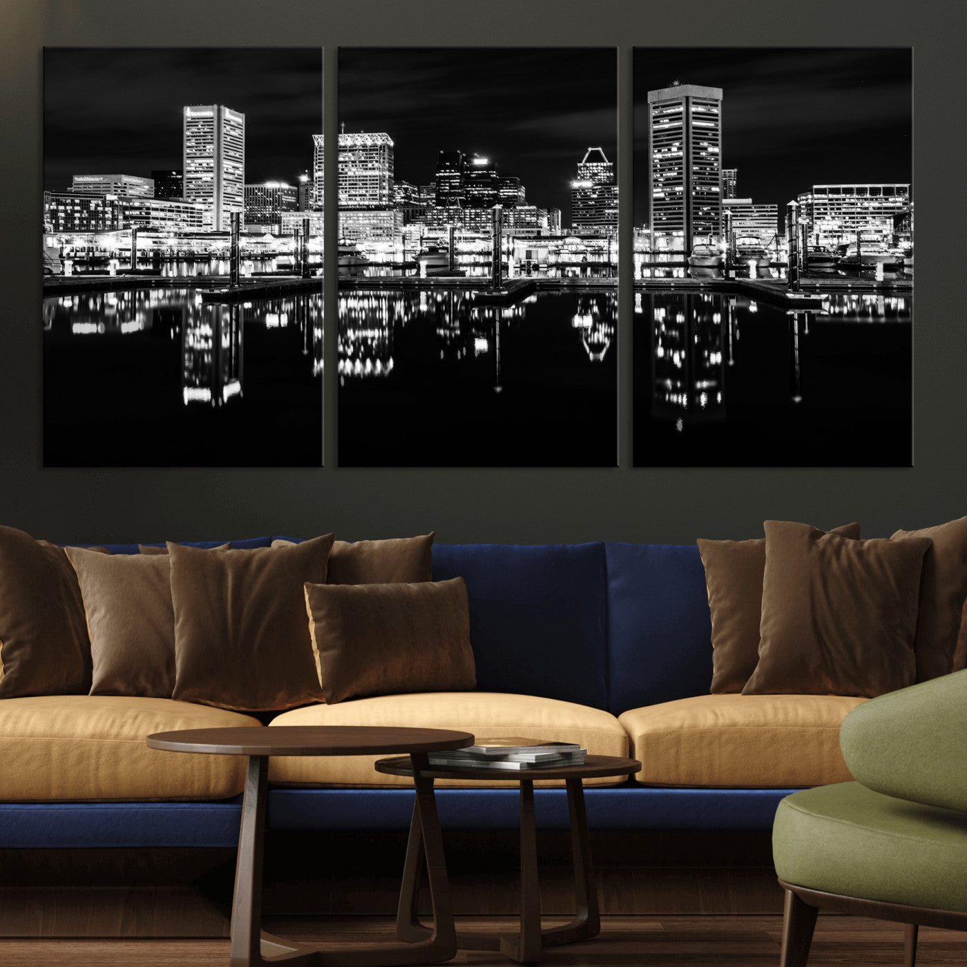 69187681-MGV-CV-36X24 - Baltimore Skyline Wall Art Canvas Print, Baltimore Downtown Night Cityscape Print for Modern Urban Wall Decor