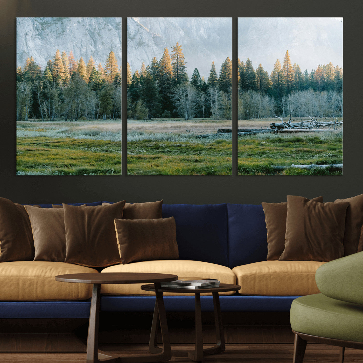 95548744-MGV-CV-36X24 - Forest Meadow Wall Art Canvas Print, Pine Tree Landscape Nature Artwork, Mountain Valley Scenic Photography, Calm Wilderness Wall Decor