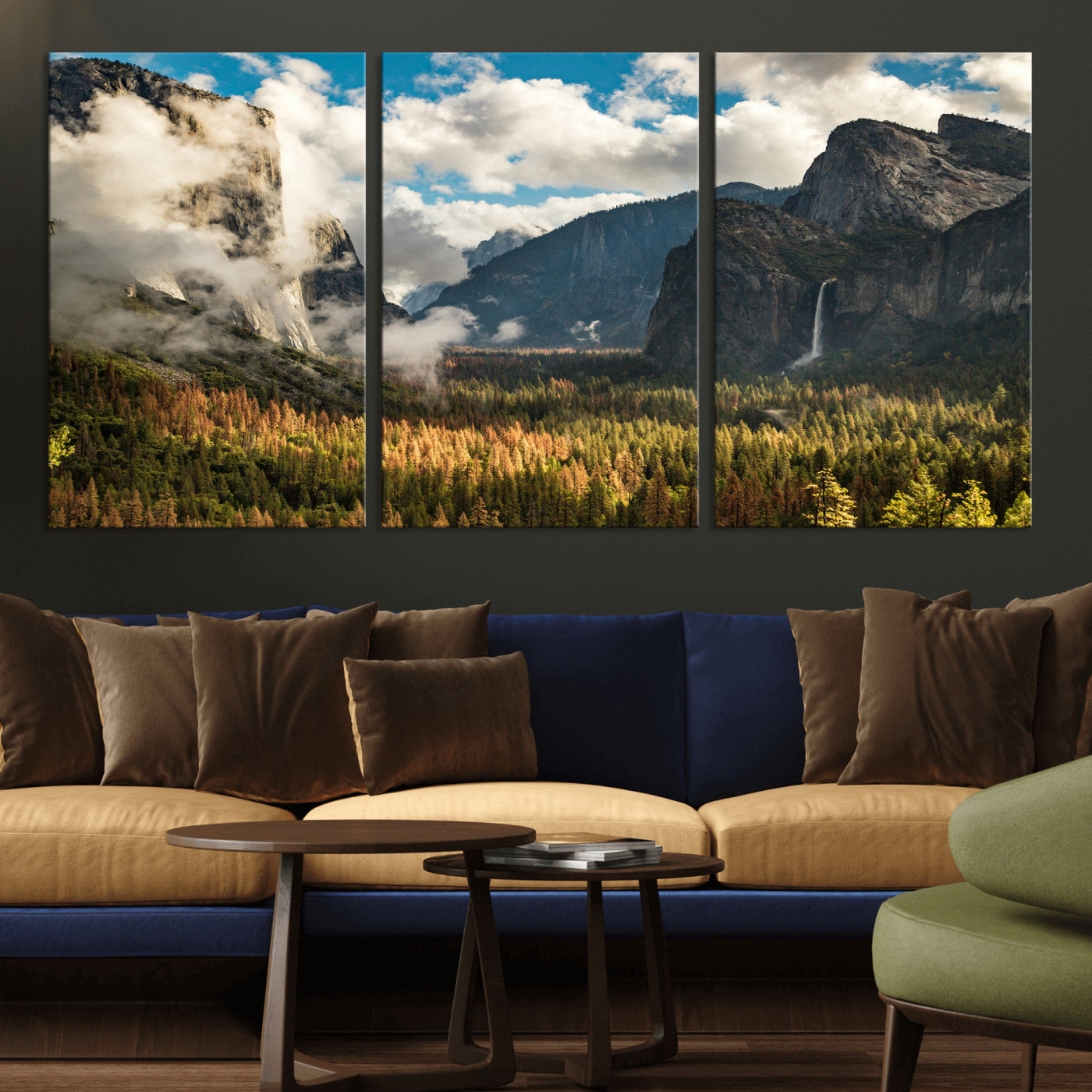 18271001-MGV-CV-36X24 - Yosemite Valley River Landscape Wall Art Canvas Print, Granite Cliffs Forest River Canvas Print, California National Park Moody Scenic Art Printi