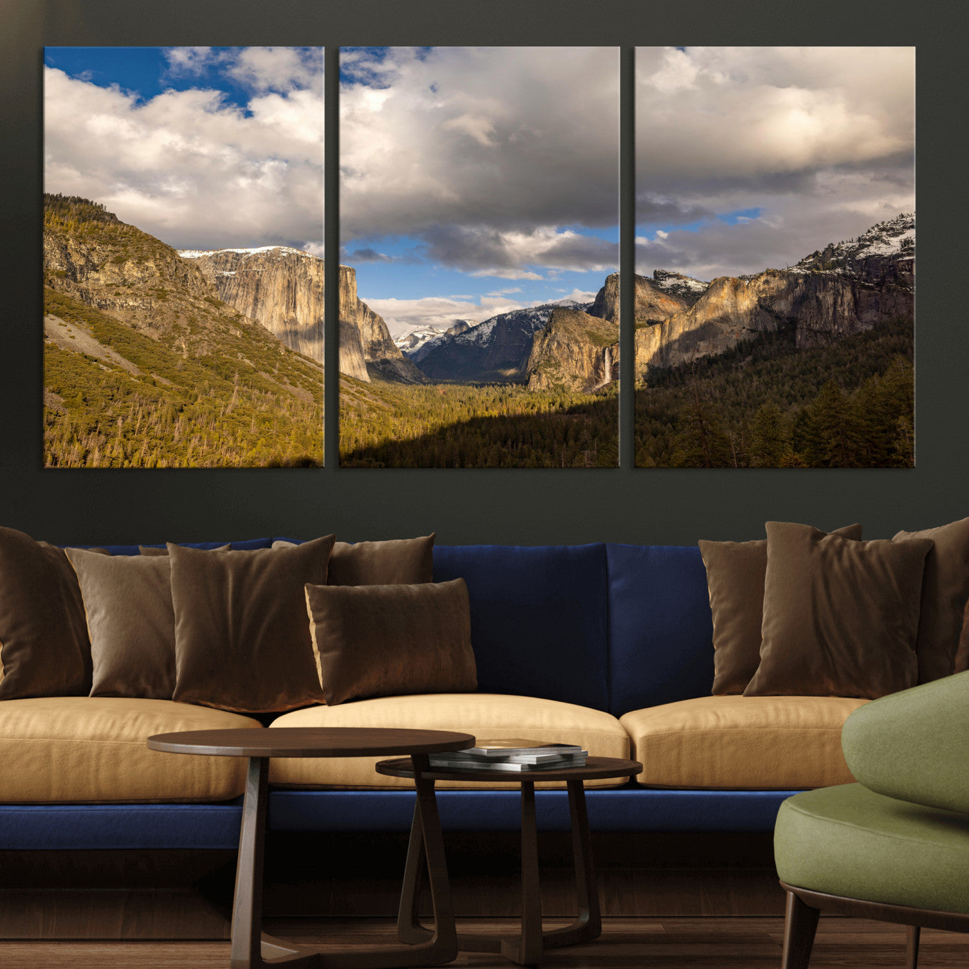 51451302-MGV-CV-36X24 - Yosemite Valley Mountain Landscape Wall Art Canvas Print, Granite Cliff Forest Valley Canvas Print, California National Park Scenic Art Printing