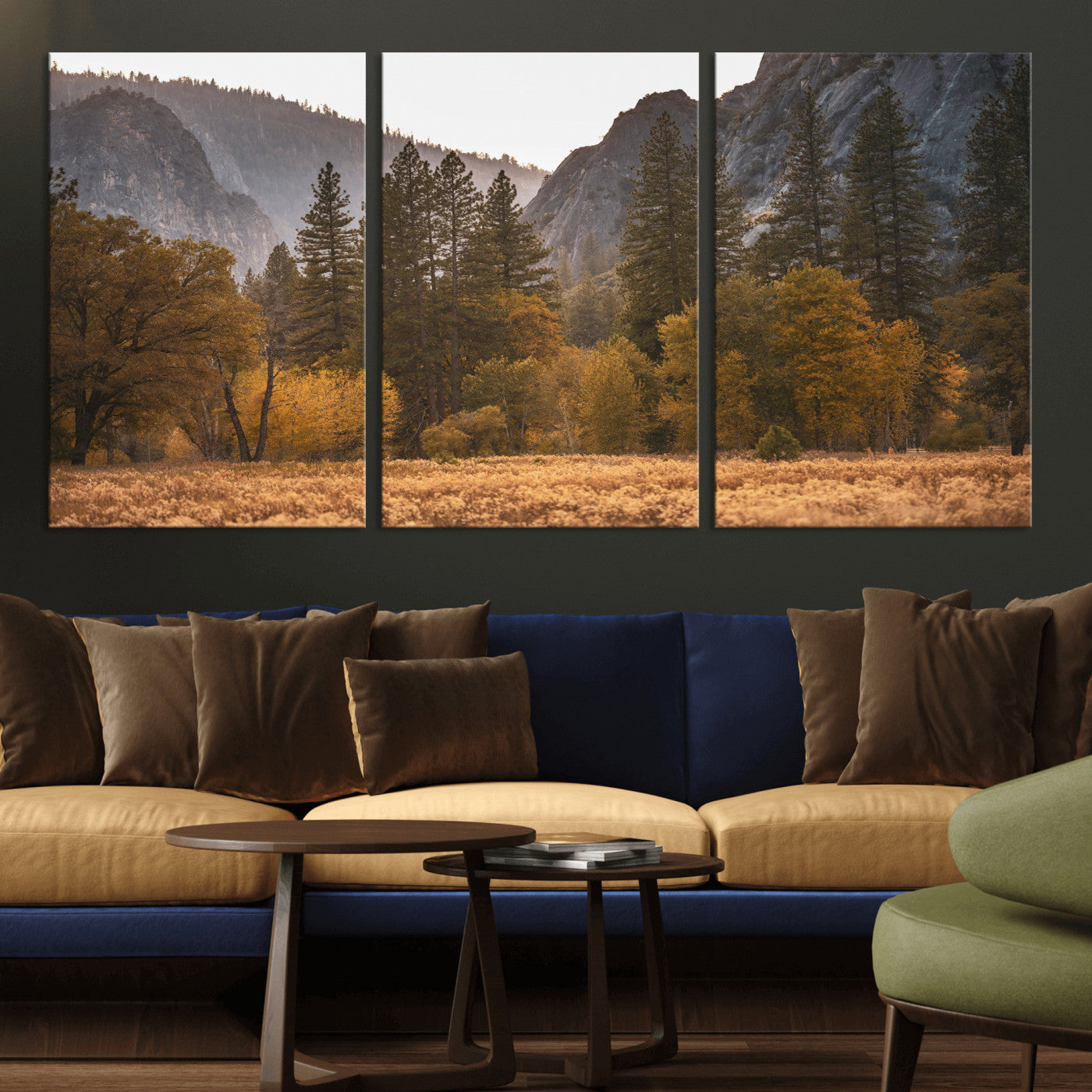 61682763-MGV-CV-36X24 - Yosemite Valley Autumn Forest Landscape Wall Art Canvas Print, Granite Mountain Pine Trees Canvas Print, California National Park Fall Scenic Art Printing