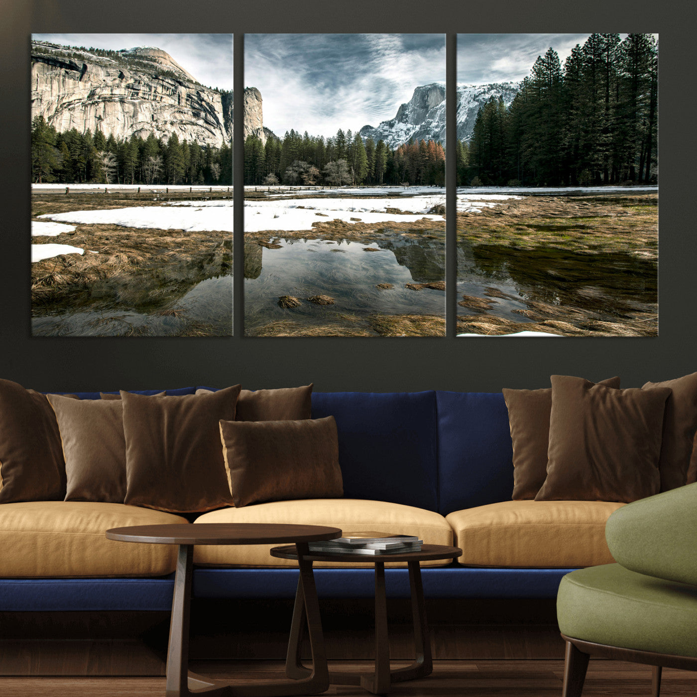 14527348-MGV-CV-36X24 - Yosemite Valley Mountain Landscape Wall Art Canvas Print, Granite Cliff Forest Valley Canvas Print, California National Park Scenic Art Printing