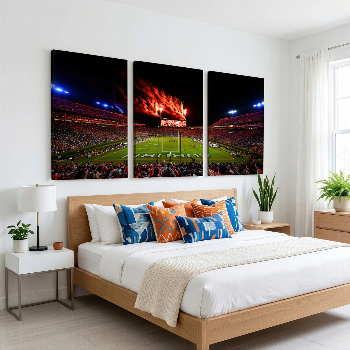 81918884-MGV-CV-36X24 - Auburn Stadium Wall Art Canvas Print, College Football Night Game Crowd, Jordan Hare Stadium Artwork