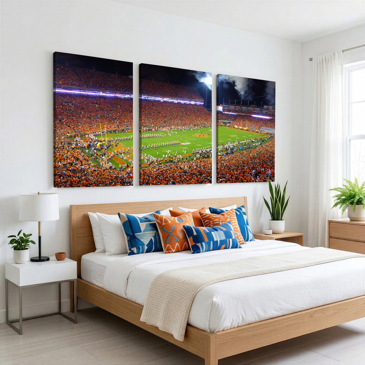 43662631-MGV-CV-36X24 - Clemson Football Stadium Wall Art Canvas Print, College Football Crowd Night Game Scene, Orange Stadium Panorama Wall Decor