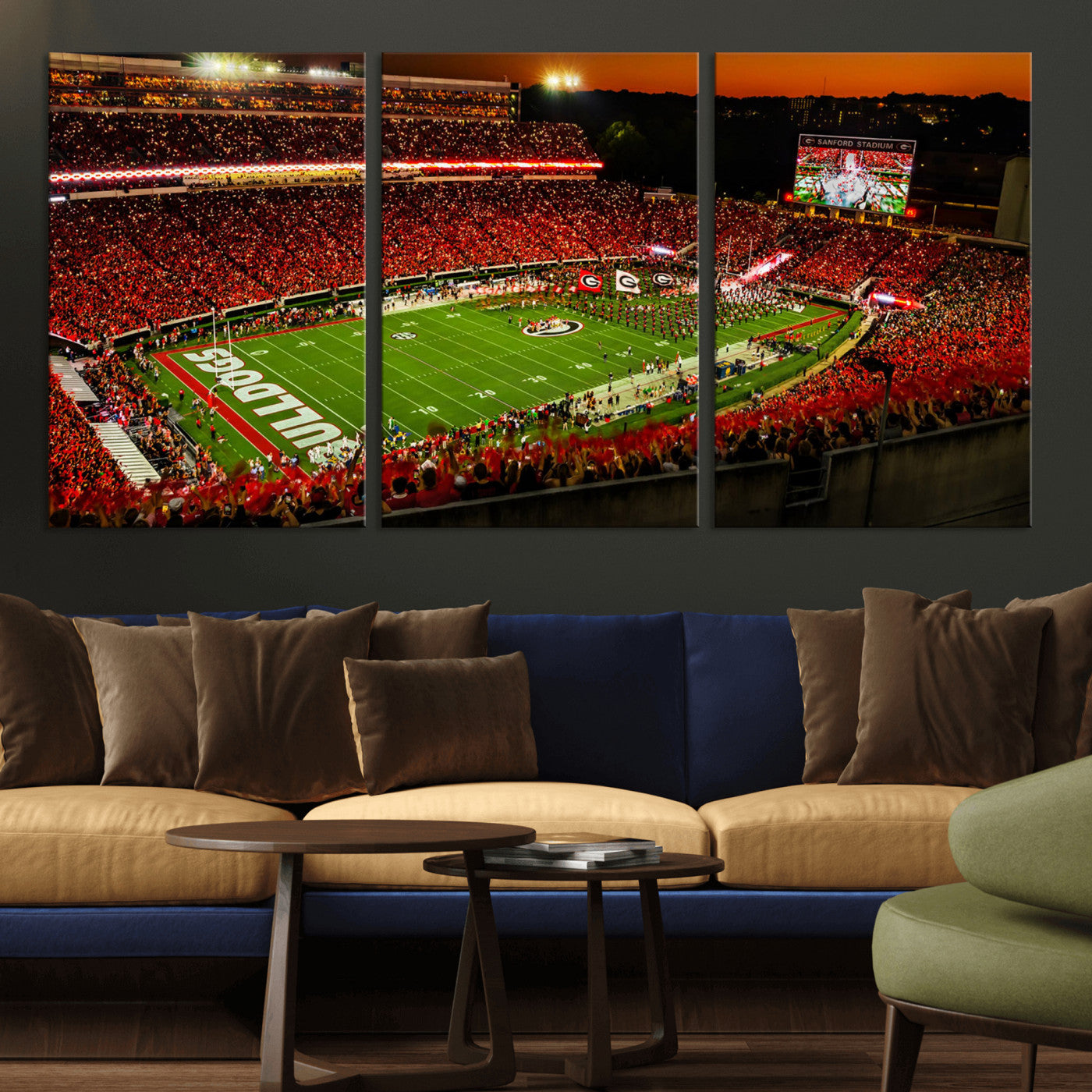 48894104-MGV-CV-36X24 - Georgia Bulldogs Stadium Wall Art Canvas Print, Sanford Stadium Night Game Panorama, College Football Crowd Wall Decor