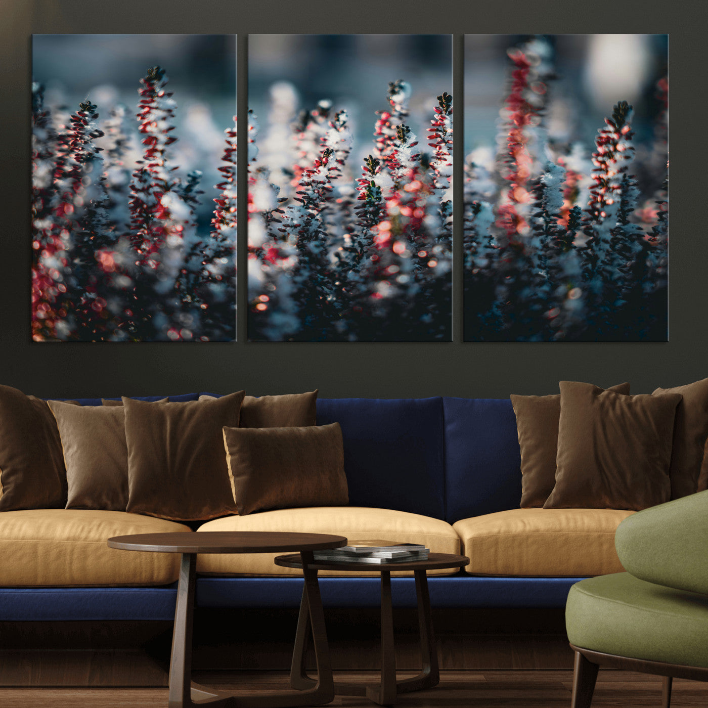 82063935-MGV-CV-36X24 - Winter Heather Wall Art Canvas Print, Frosted Floral Nature Art, Moody Botanical Wall Decor