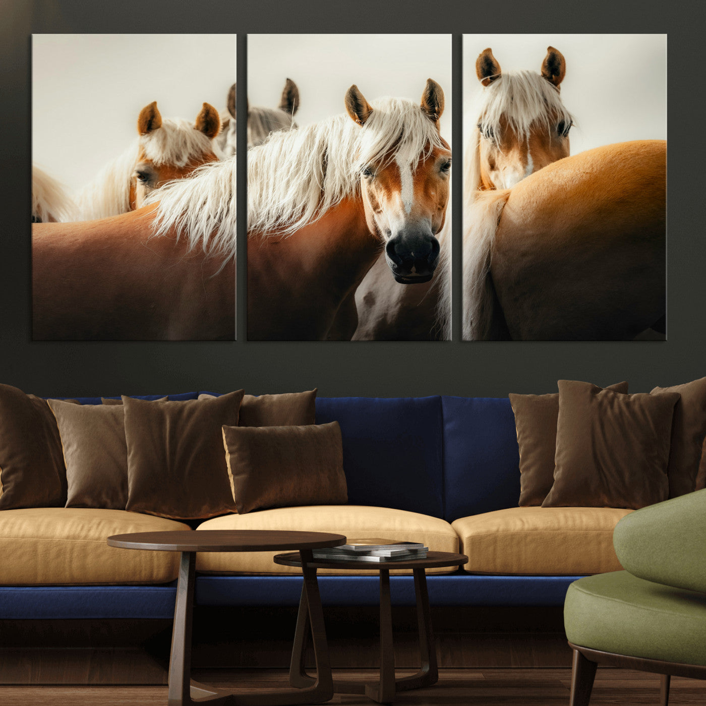71904941-MGV-CV-36X24 - Wild Horse Herd Wall Art Canvas Print, Natural Horse Portrait Nature Wall Decor for Living Room and Office