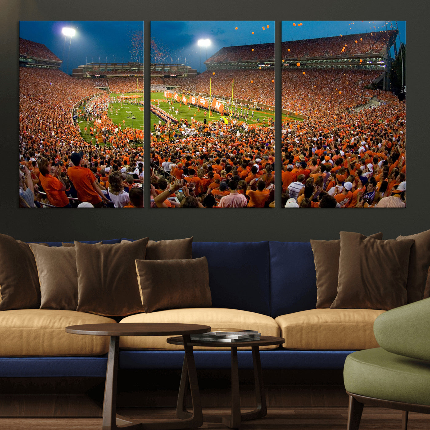 42850097-MGV-CV-36X24 - Clemson Tigers Memorial Stadium Wall Art Canvas Print, Death Valley Football Stadium Artwork, Packed Game Night Crowd Scene