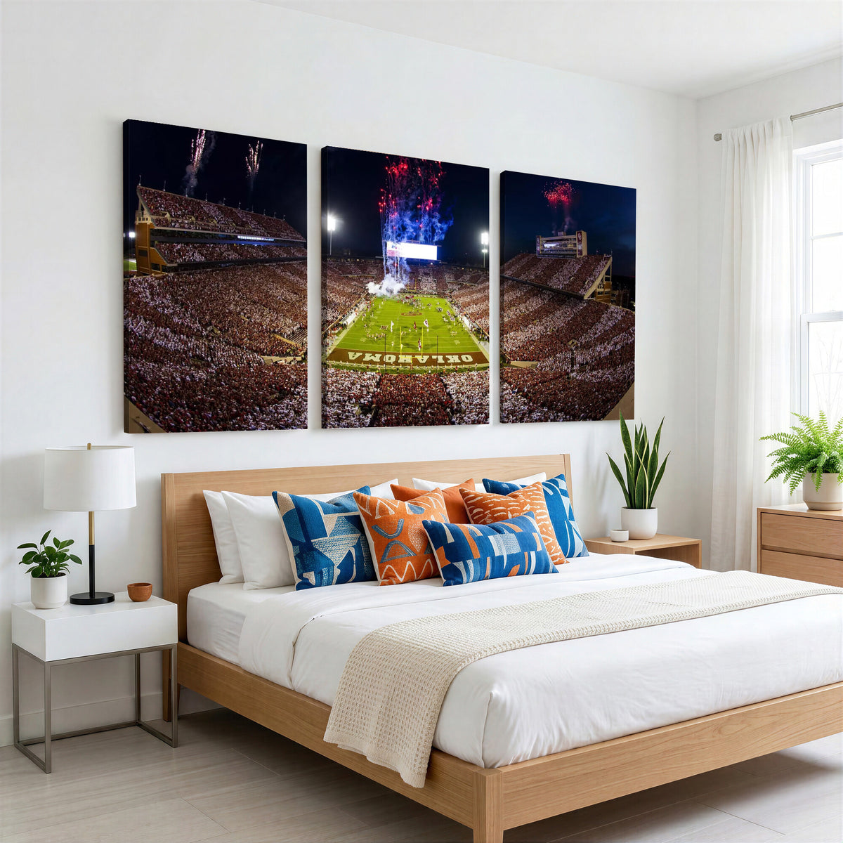 43197777-MGV-CV-36X24 - Oklahoma Memorial Stadium Wall Art Canvas Print – Oklahoma Sooners Football Artwork for Home, Office, and Sports Room Decor