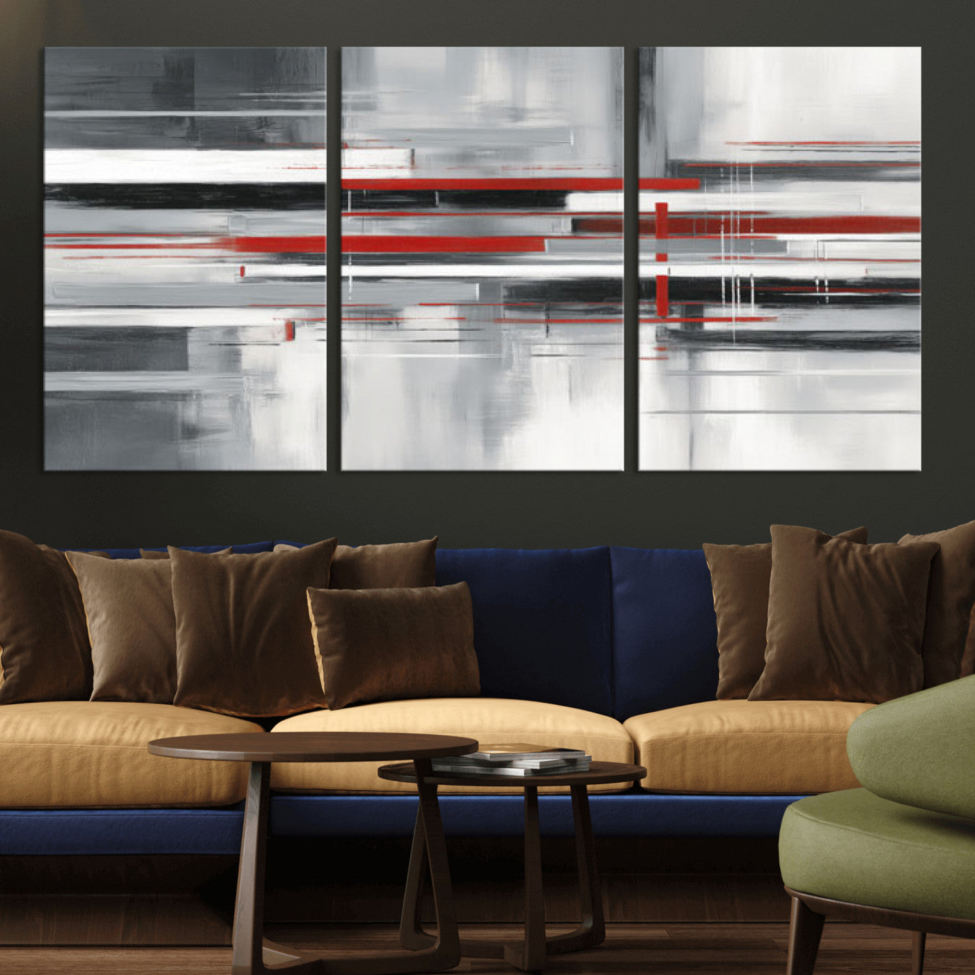 62640681-MGV-CV-36X24 - Gray Red Abstract Wall Art Canvas Print, Modern Abstract Canvas Wall Decor for Contemporary Living Room and Office