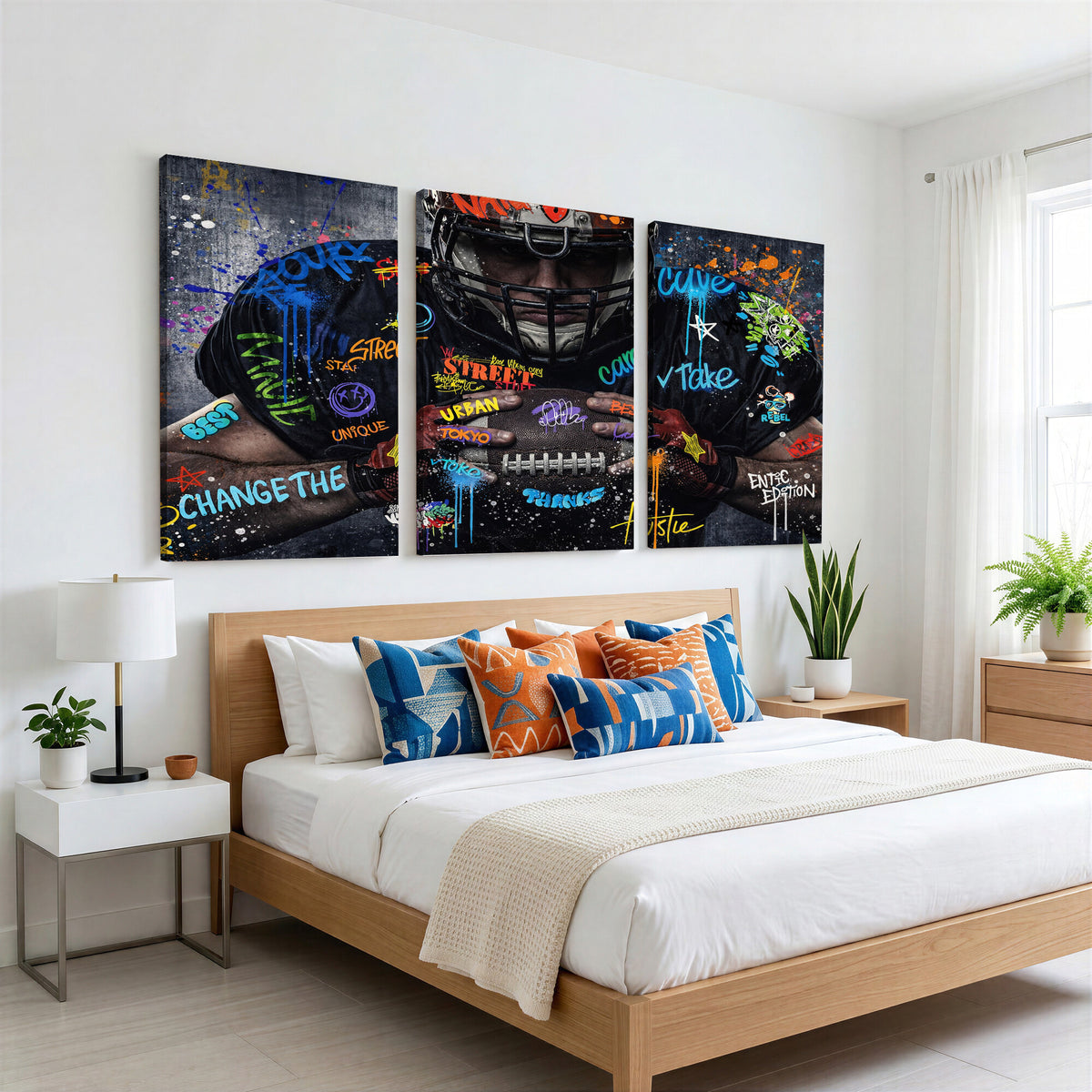 55267256-MGV-CV-36X24 - Graffiti American Football Player Street Art Wall Art Canvas Print