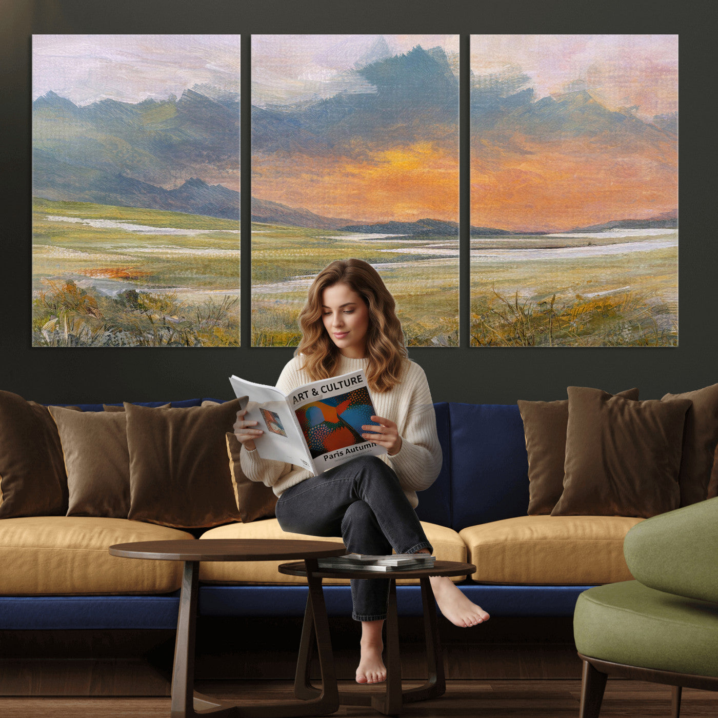 39892091-MGV-CV-36X24 - Mountain Sunset Wall Art Canvas Print Vintage Landscape Panorama Rustic Nature Decor