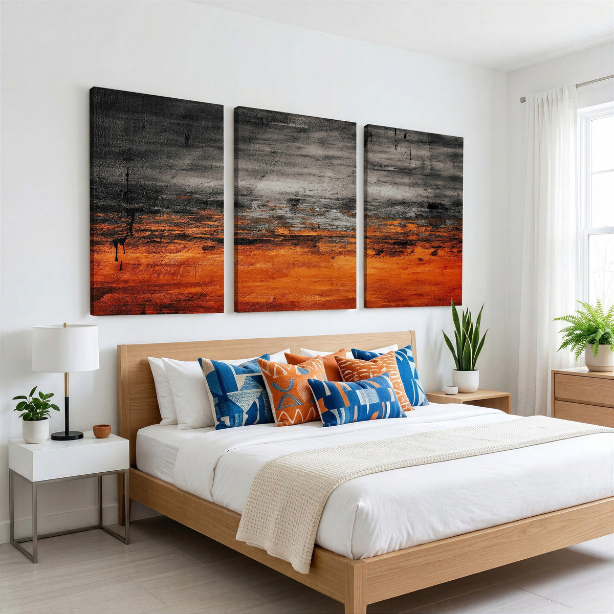 Black Orange Abstract Wall Art Canvas Print Modern Painterly Style