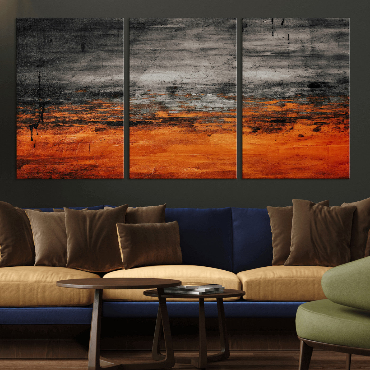 75409282-MGV-CV-36X24 - Black Orange Abstract Wall Art Canvas Print Modern Textured Painting Decor