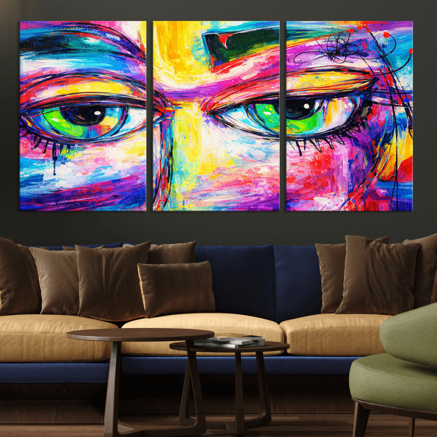 99390655-MGV-CV-36X24 - Colorful Abstract Face Wall Art Canvas Print – Modern Pop Art Portrait Artwork for Contemporary Living Room Decor