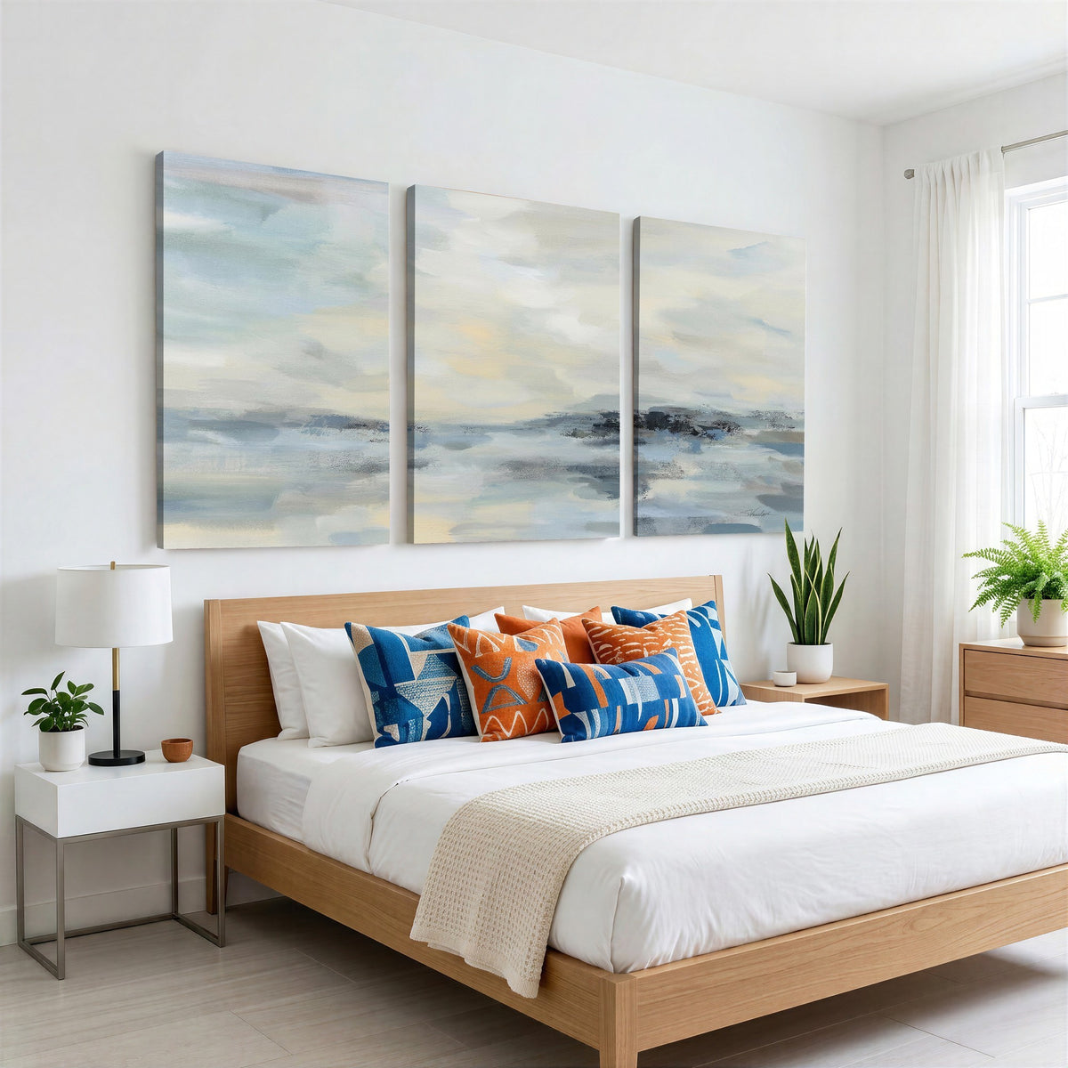 Abstract Coastal Landscape Wall Art Canvas Print | Soft Blue Gray Minimalist Art